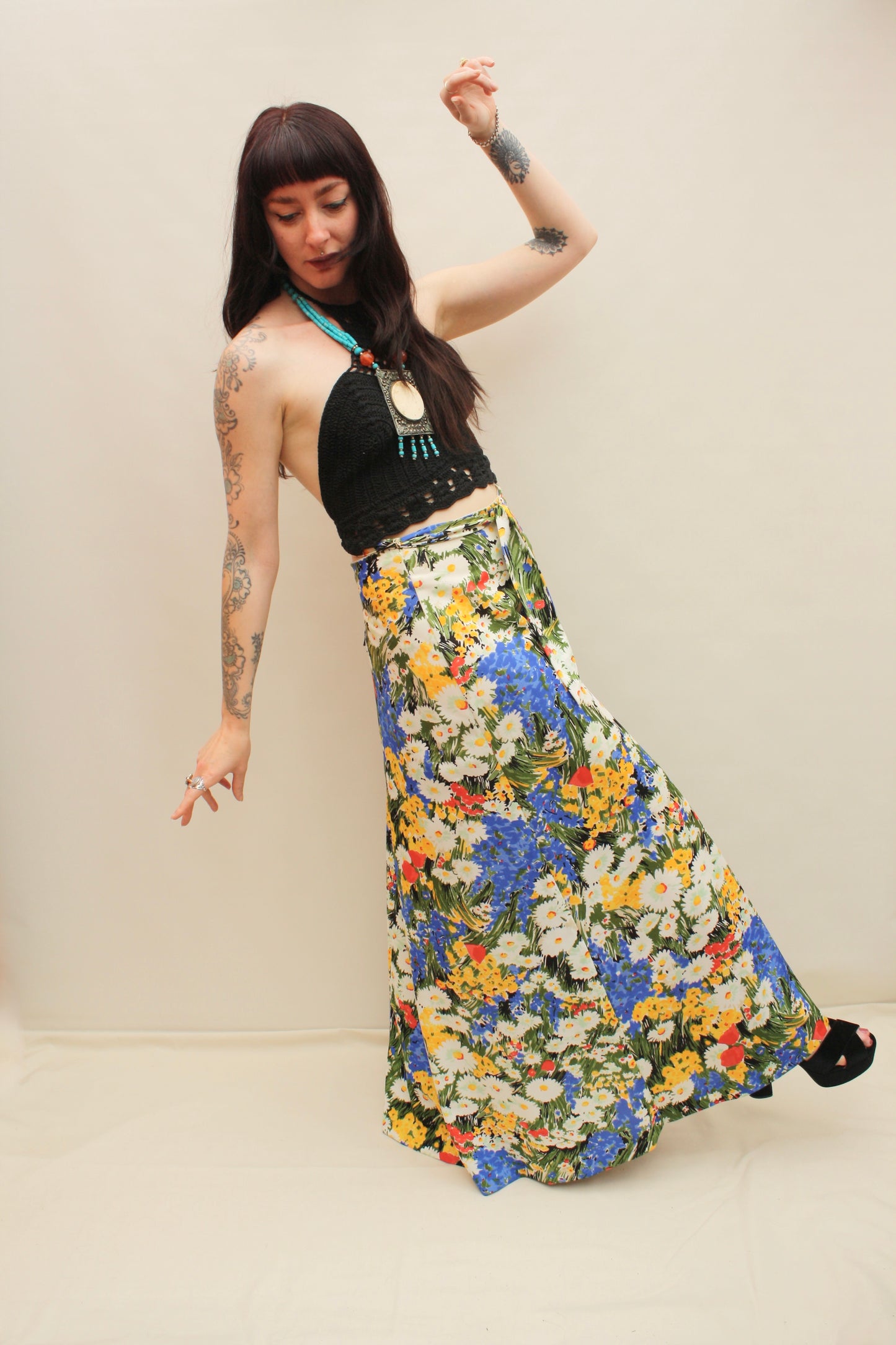 Vintage Multicoloured Floral Maxi Skirt