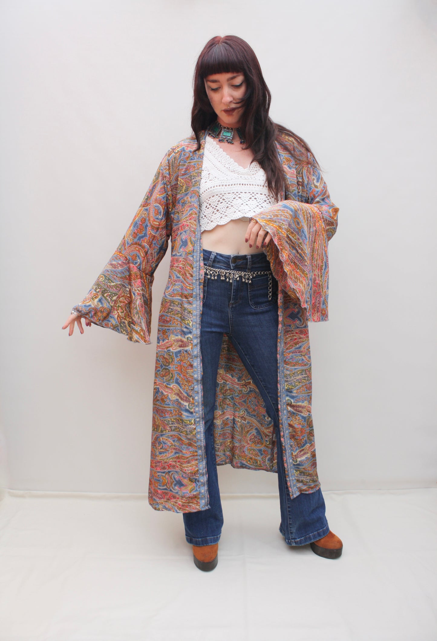 Silk Flared Sleeve Kimono