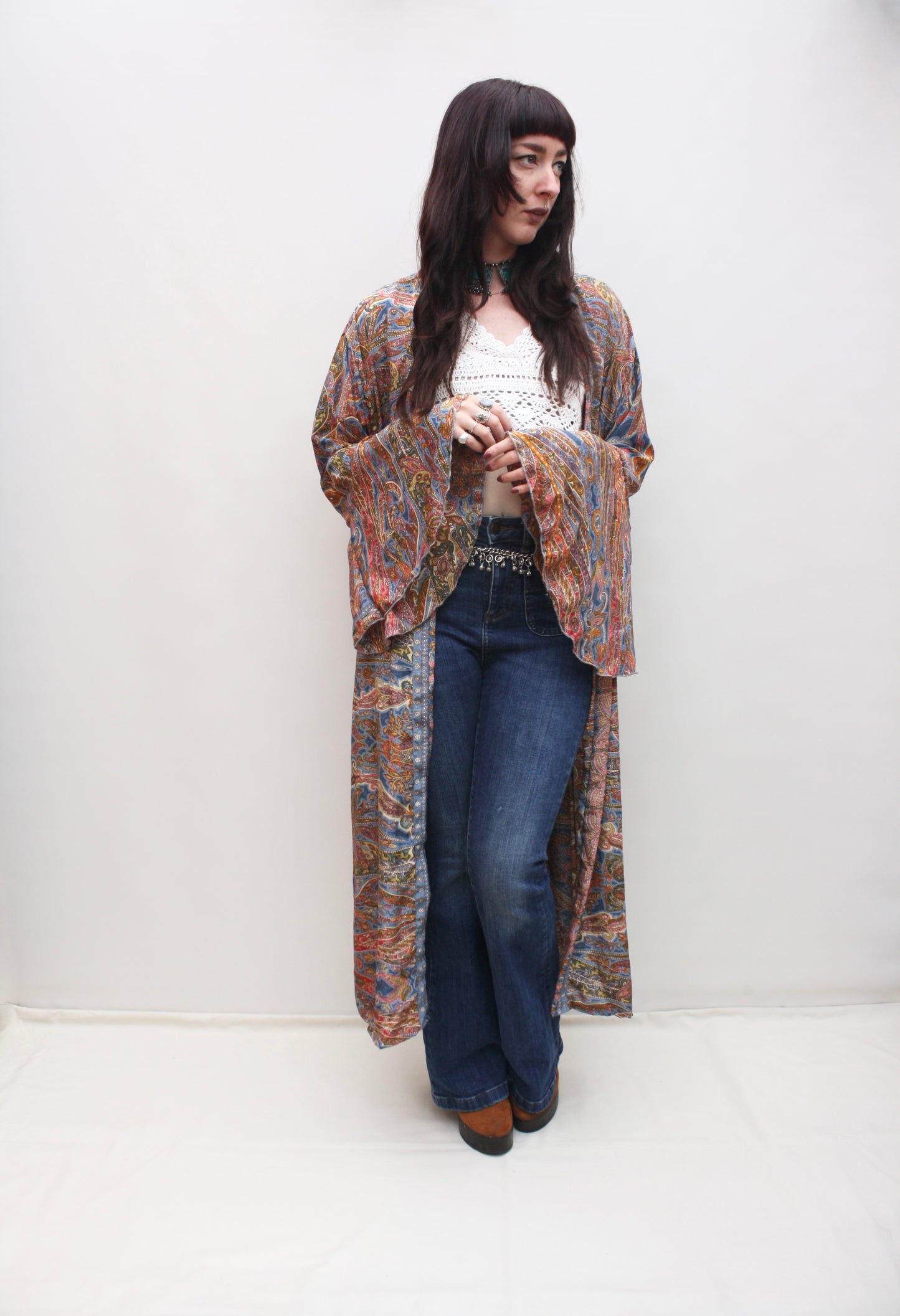 Silk Flared Sleeve Kimono