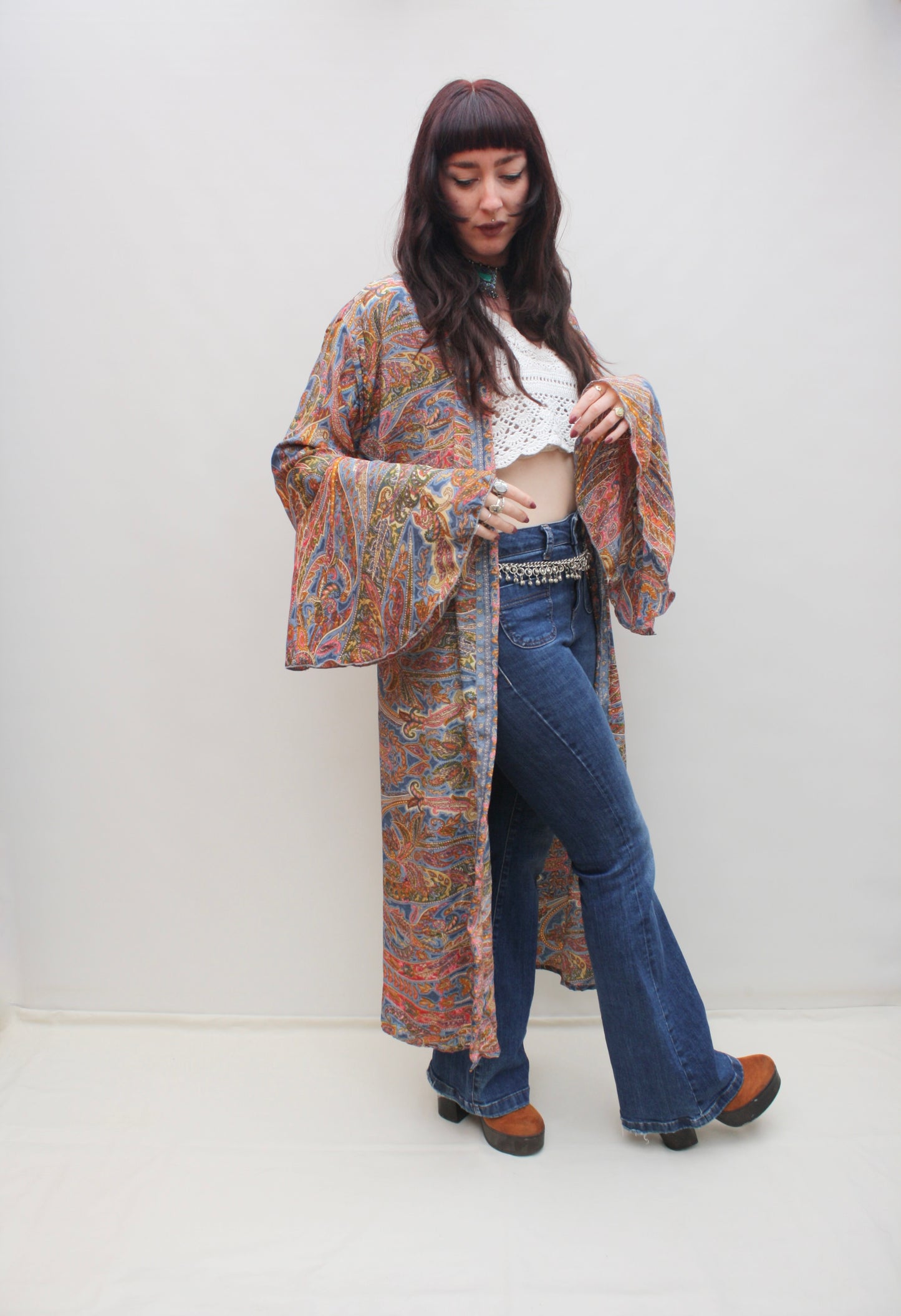 Silk Flared Sleeve Kimono