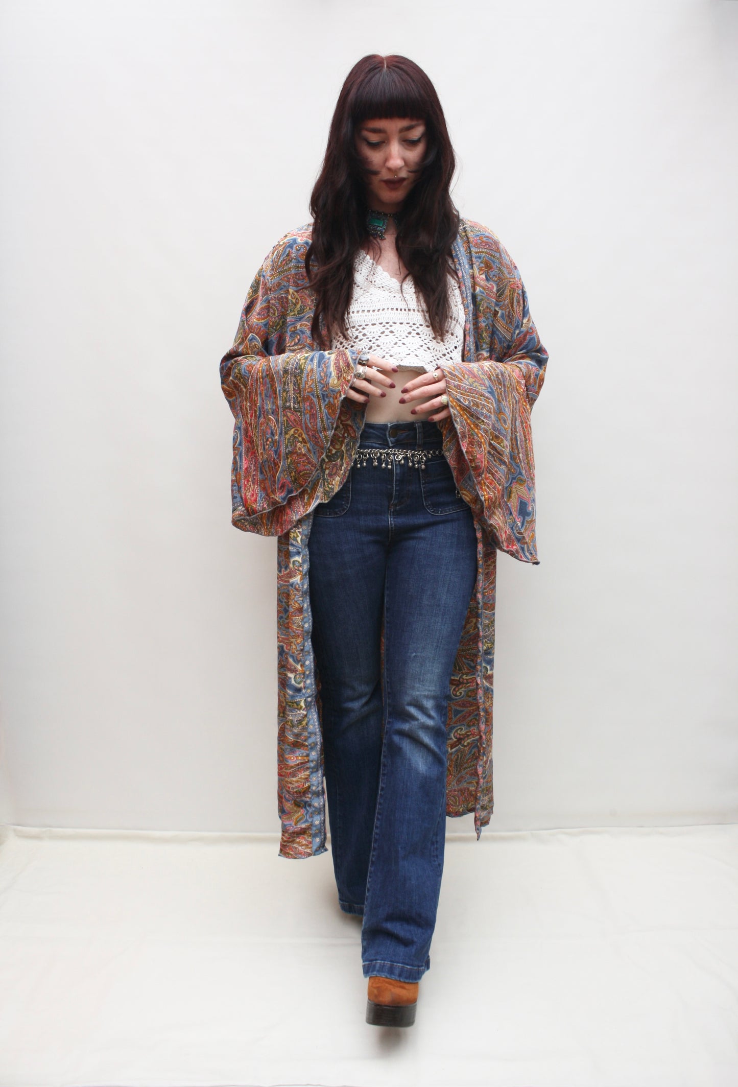 Silk Flared Sleeve Kimono