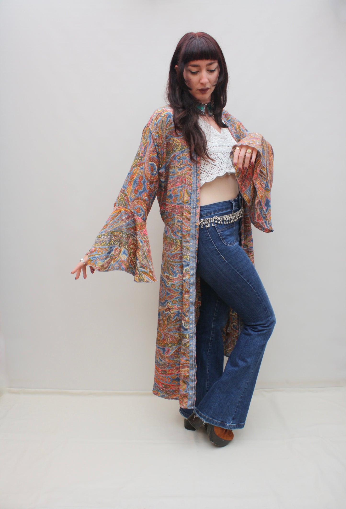 Silk Flared Sleeve Kimono