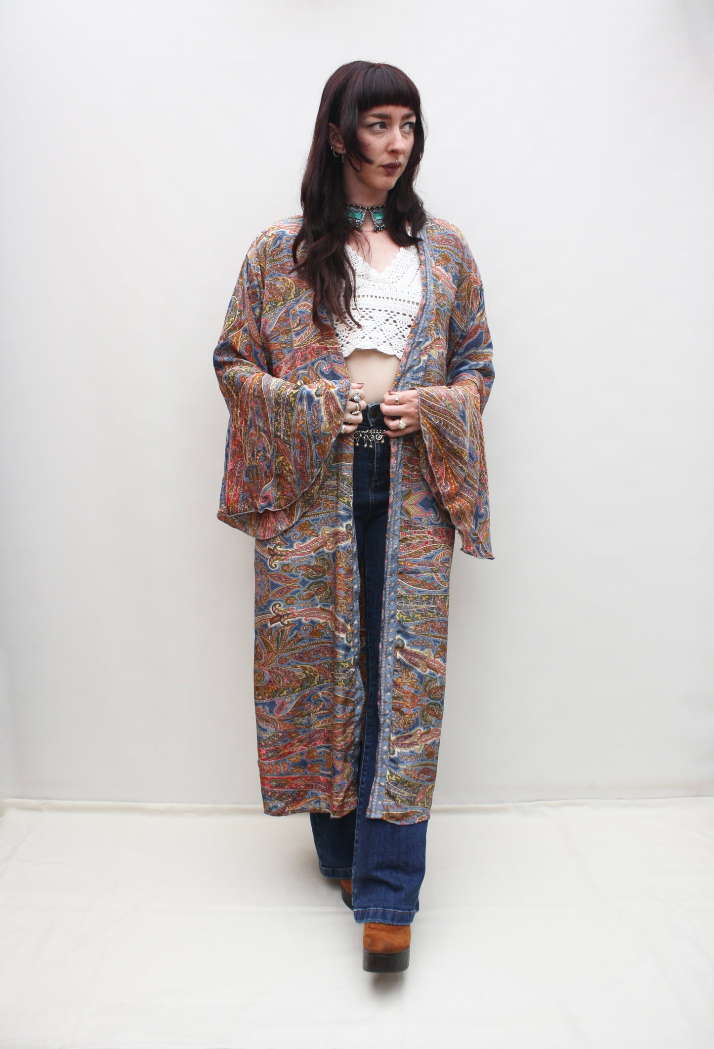 Silk Flared Sleeve Kimono