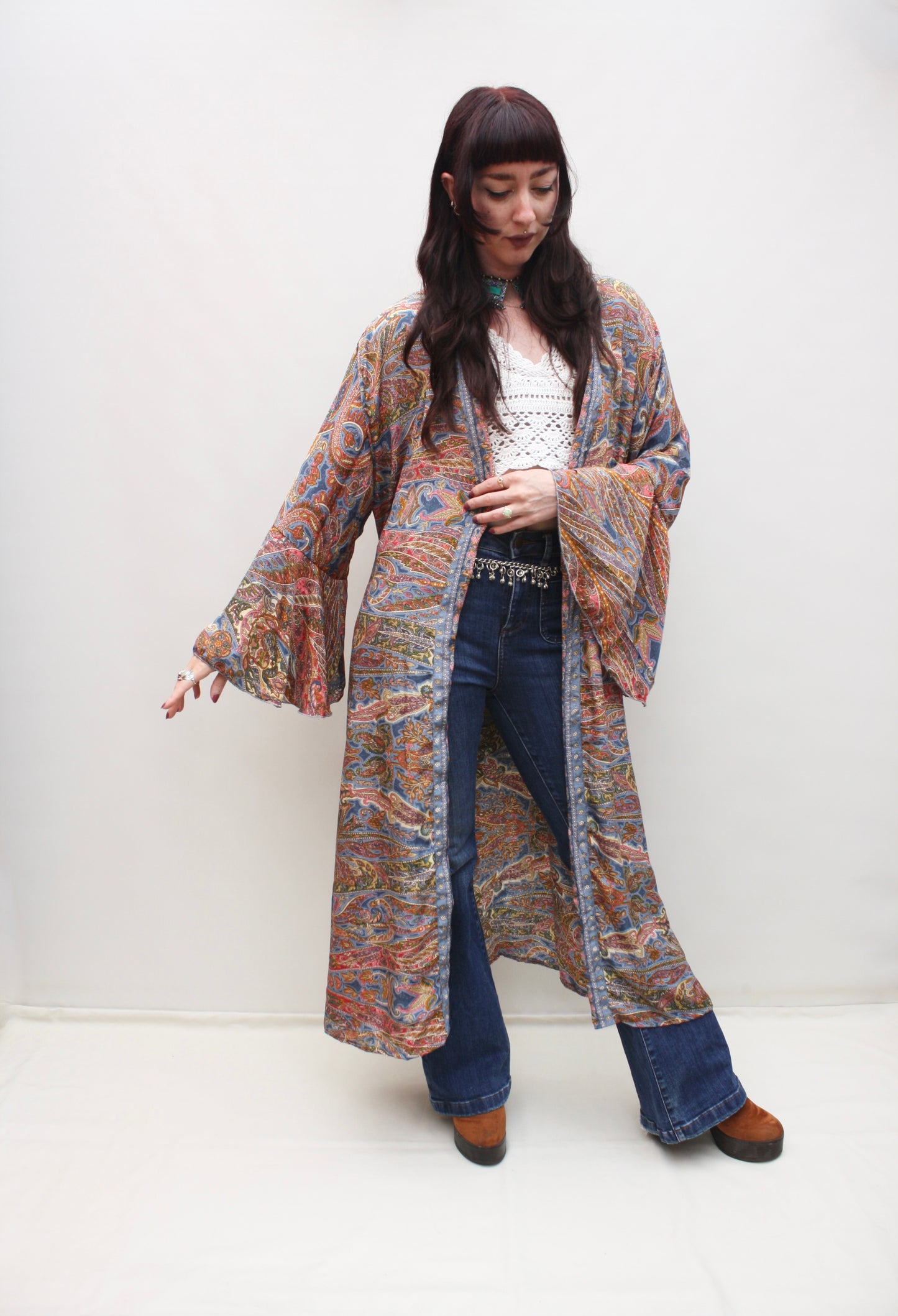 Silk Flared Sleeve Kimono