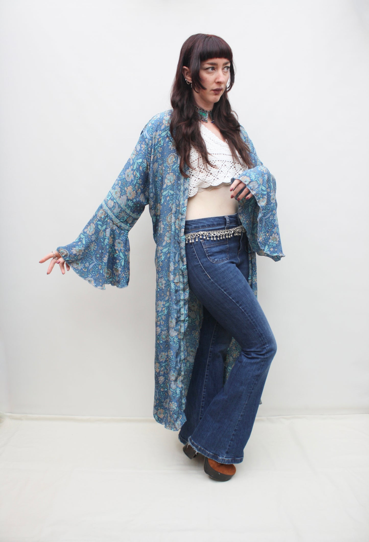 Silk Flared Sleeve Kimono