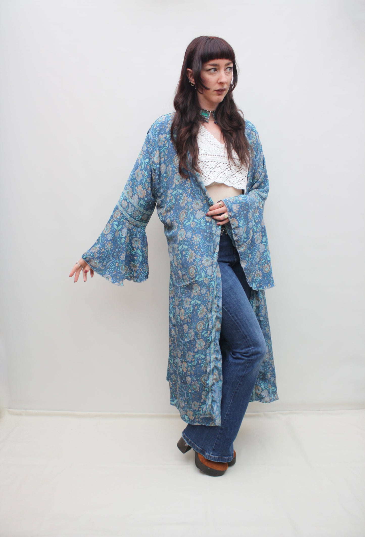 Silk Flared Sleeve Kimono