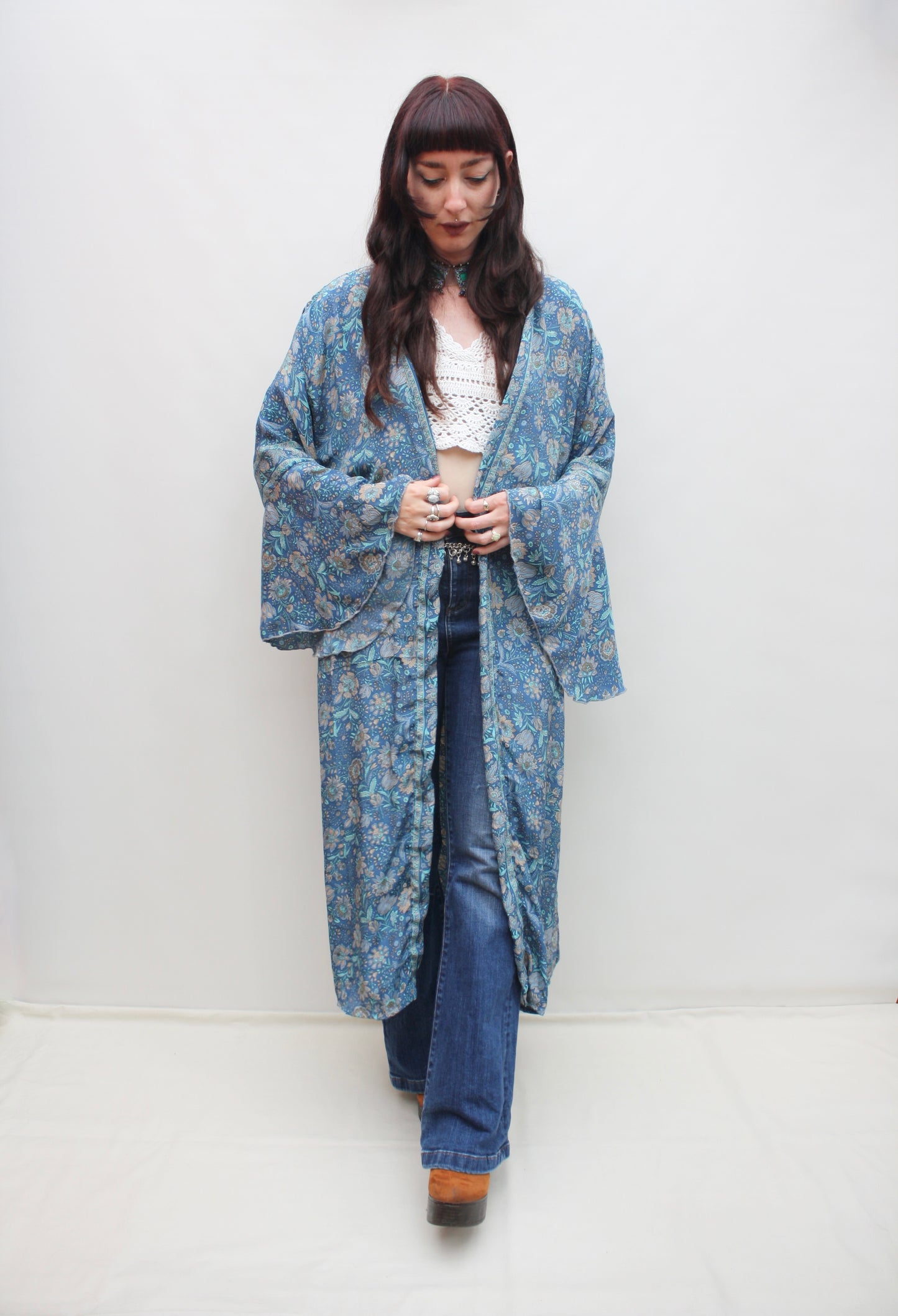 Silk Flared Sleeve Kimono