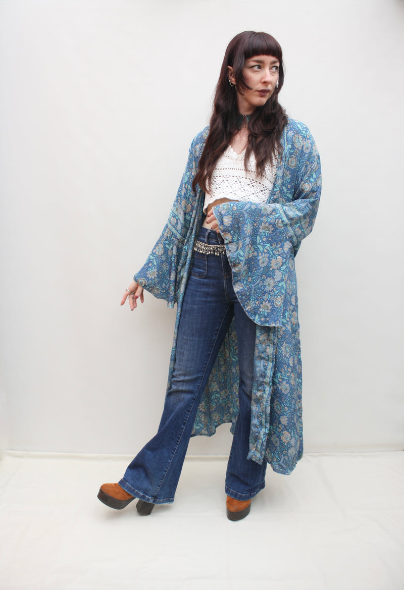 Silk Flared Sleeve Kimono