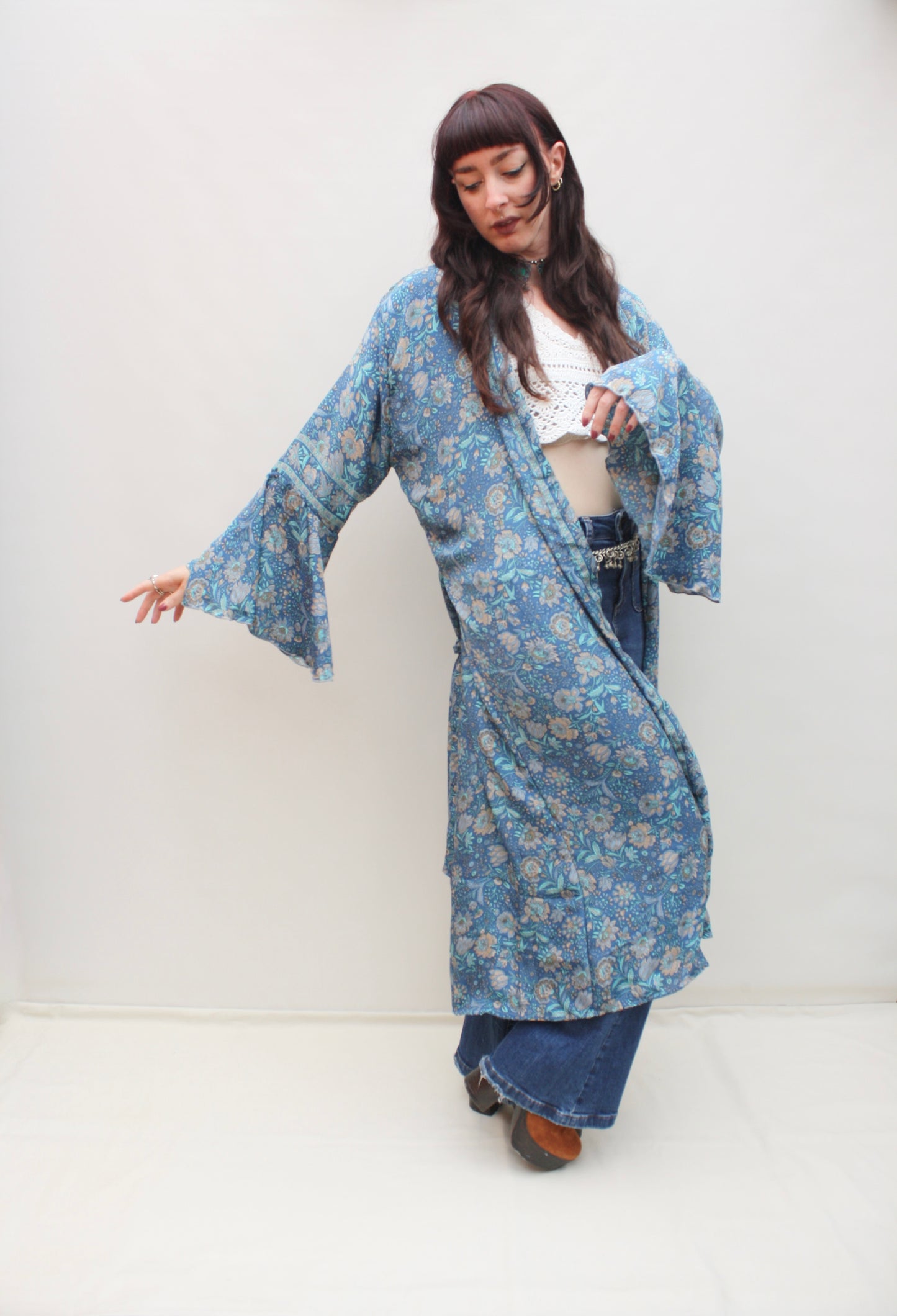 Silk Flared Sleeve Kimono