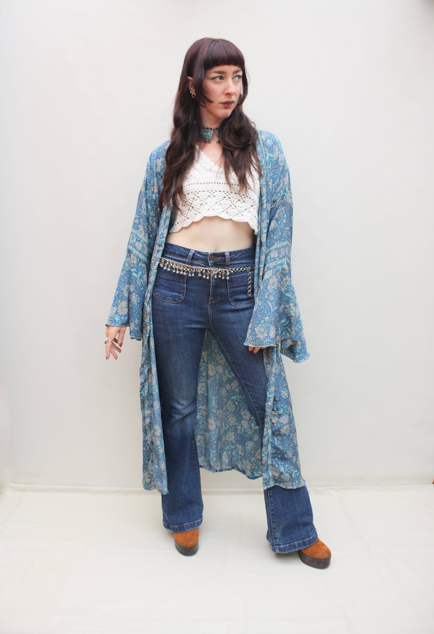 Silk Flared Sleeve Kimono