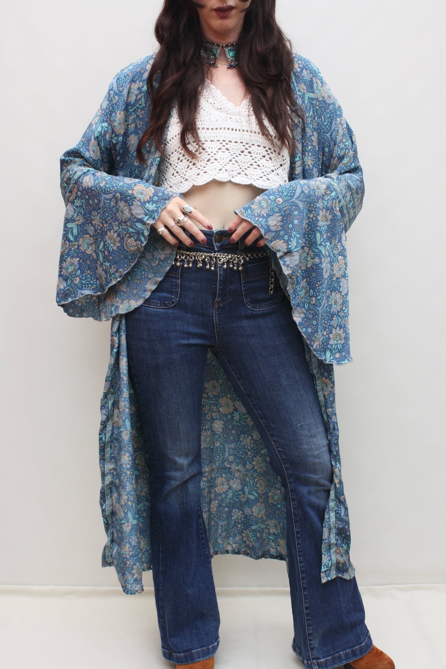 Silk Flared Sleeve Kimono
