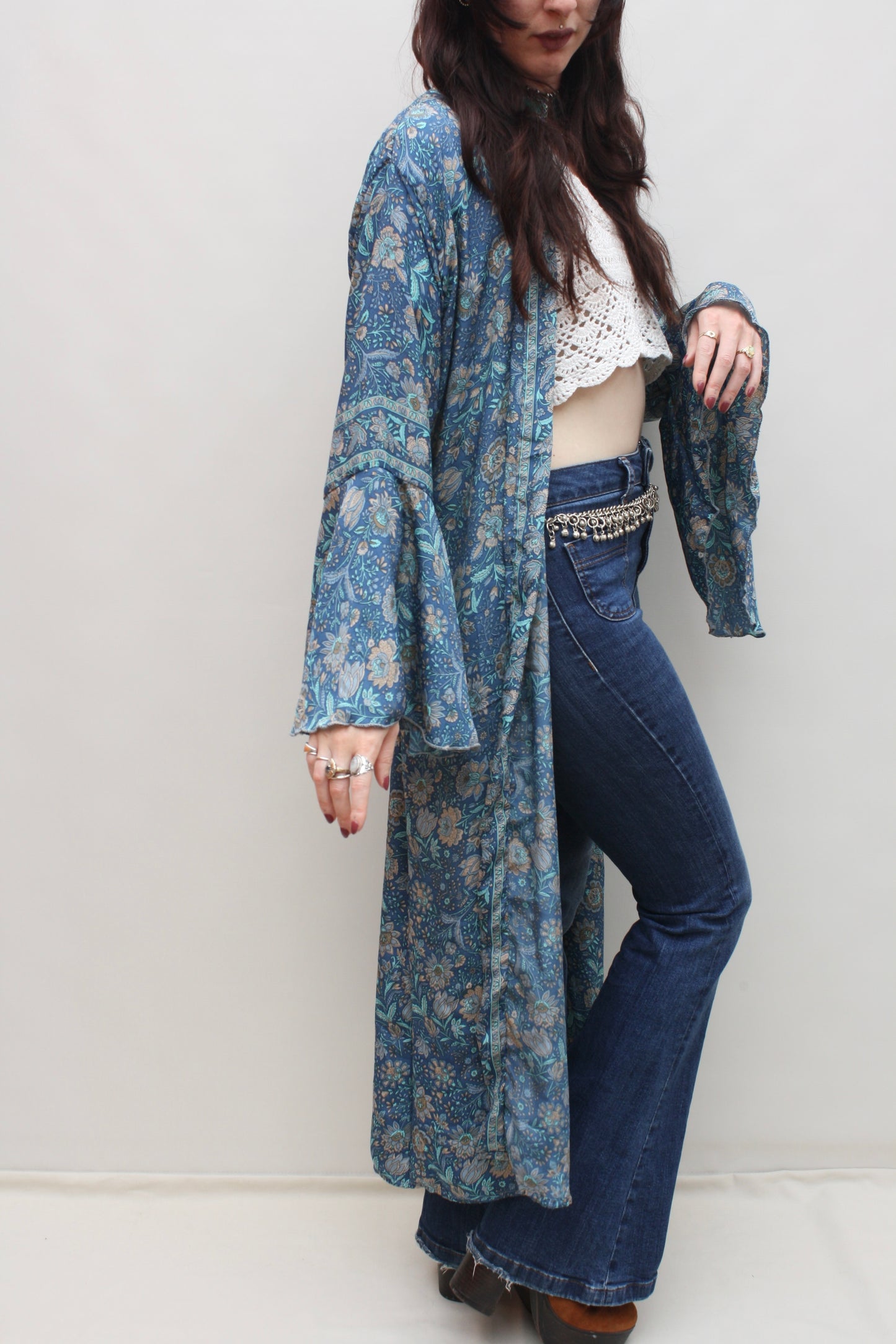 Silk Flared Sleeve Kimono