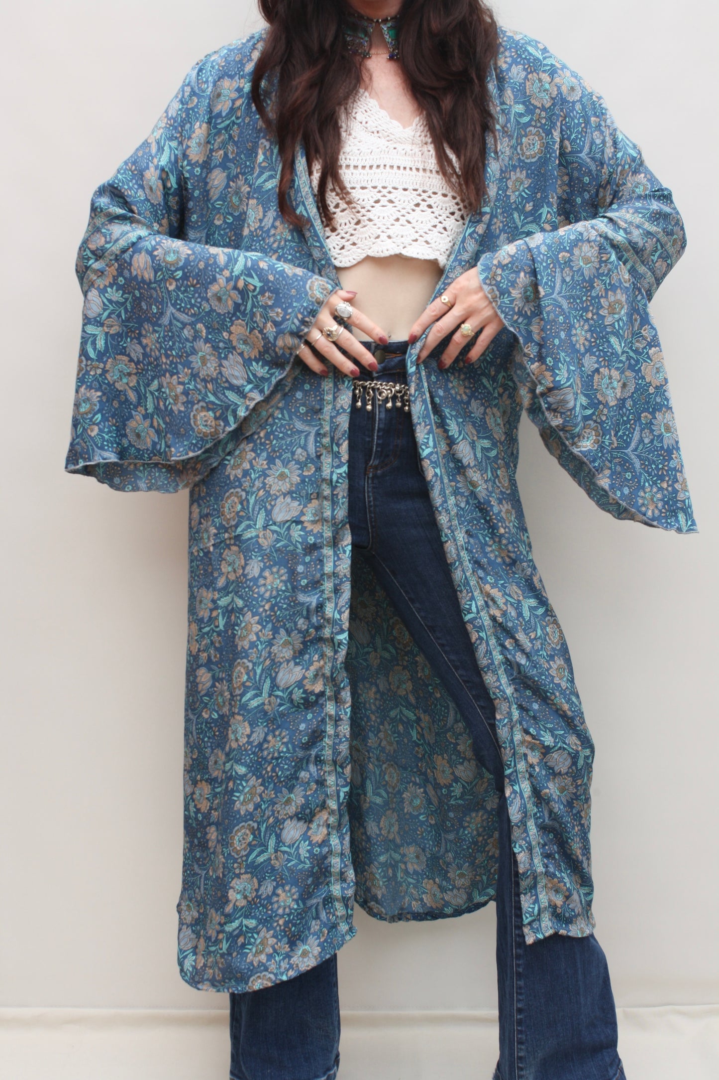 Silk Flared Sleeve Kimono