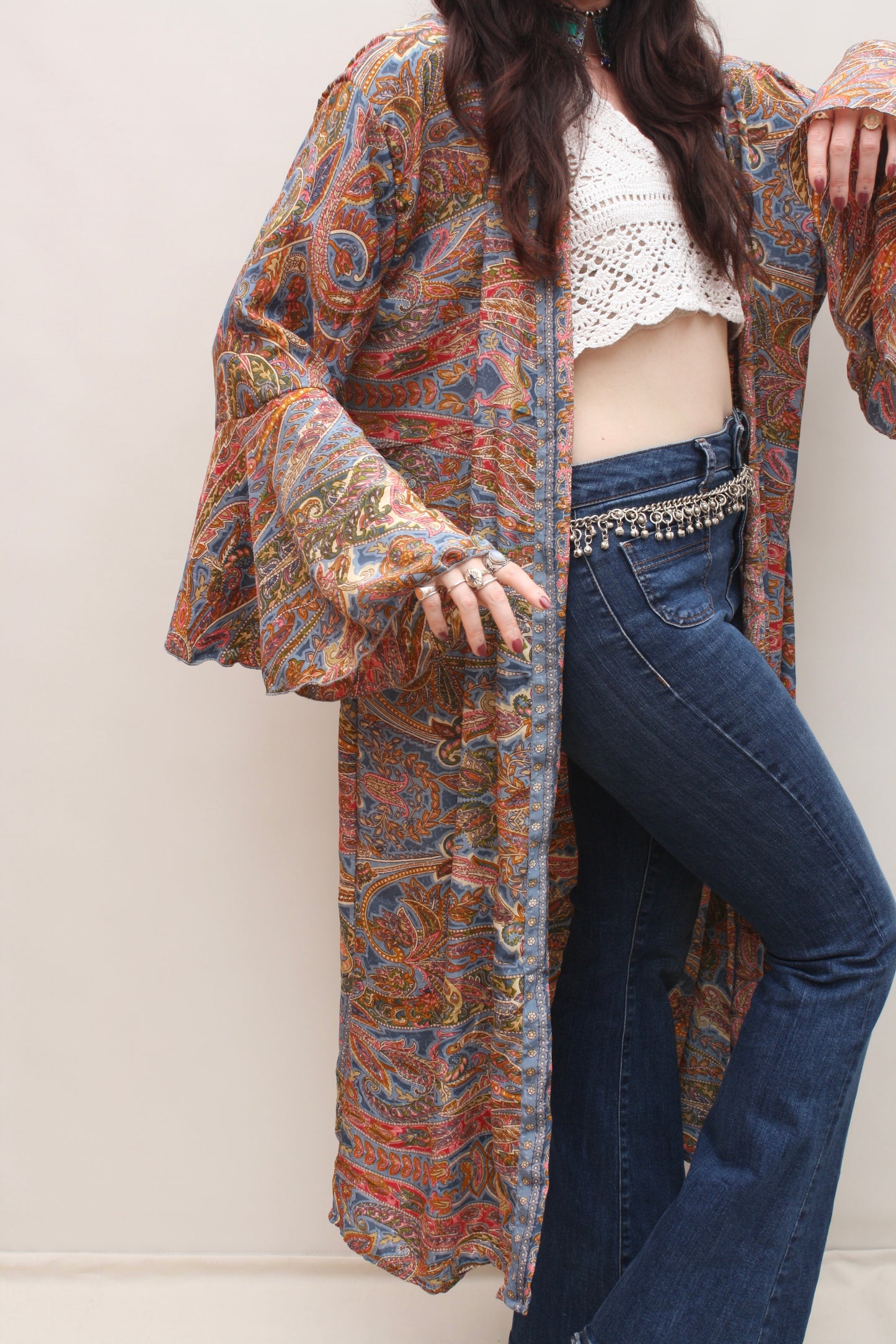 Silk Flared Sleeve Kimono