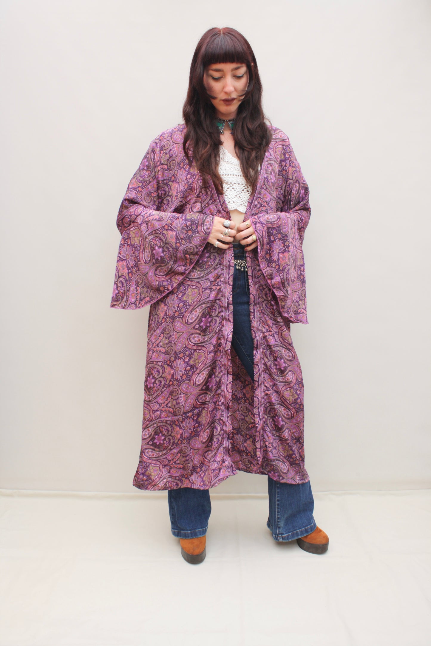 Silk Flared Sleeve Kimono