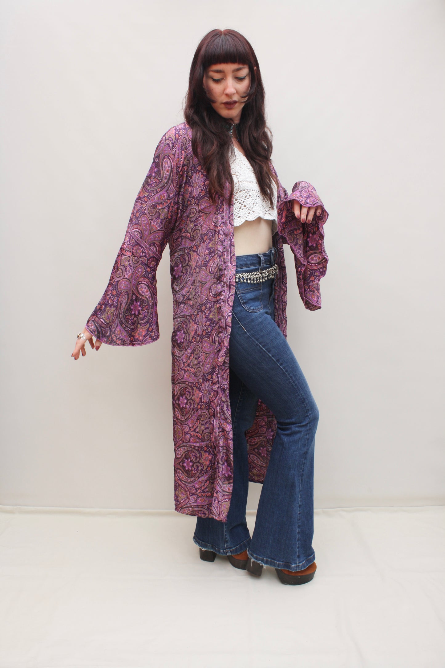 Silk Flared Sleeve Kimono