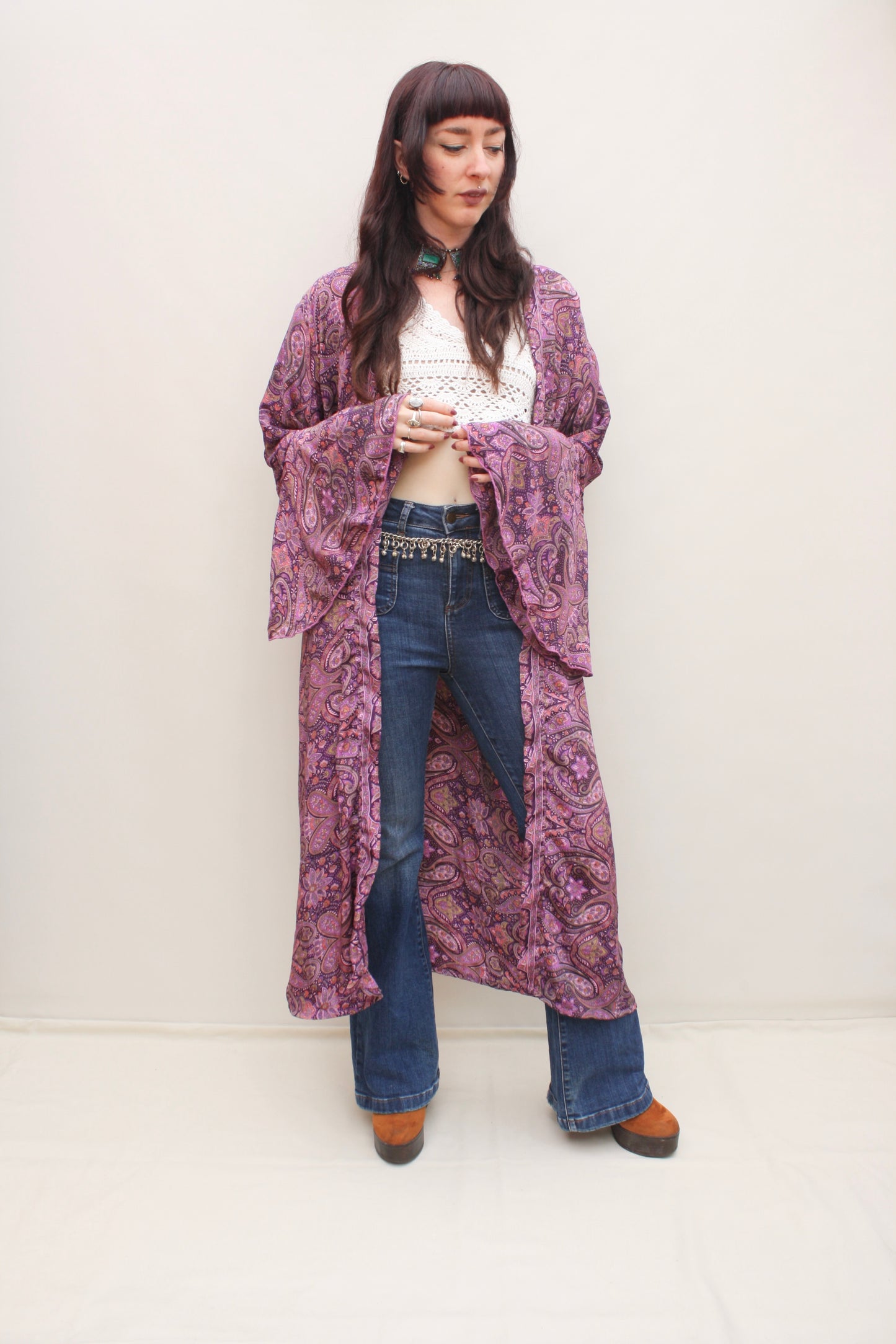 Silk Flared Sleeve Kimono
