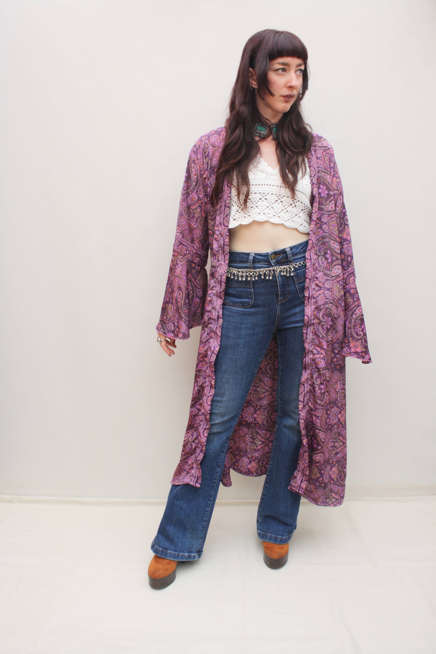 Silk Flared Sleeve Kimono