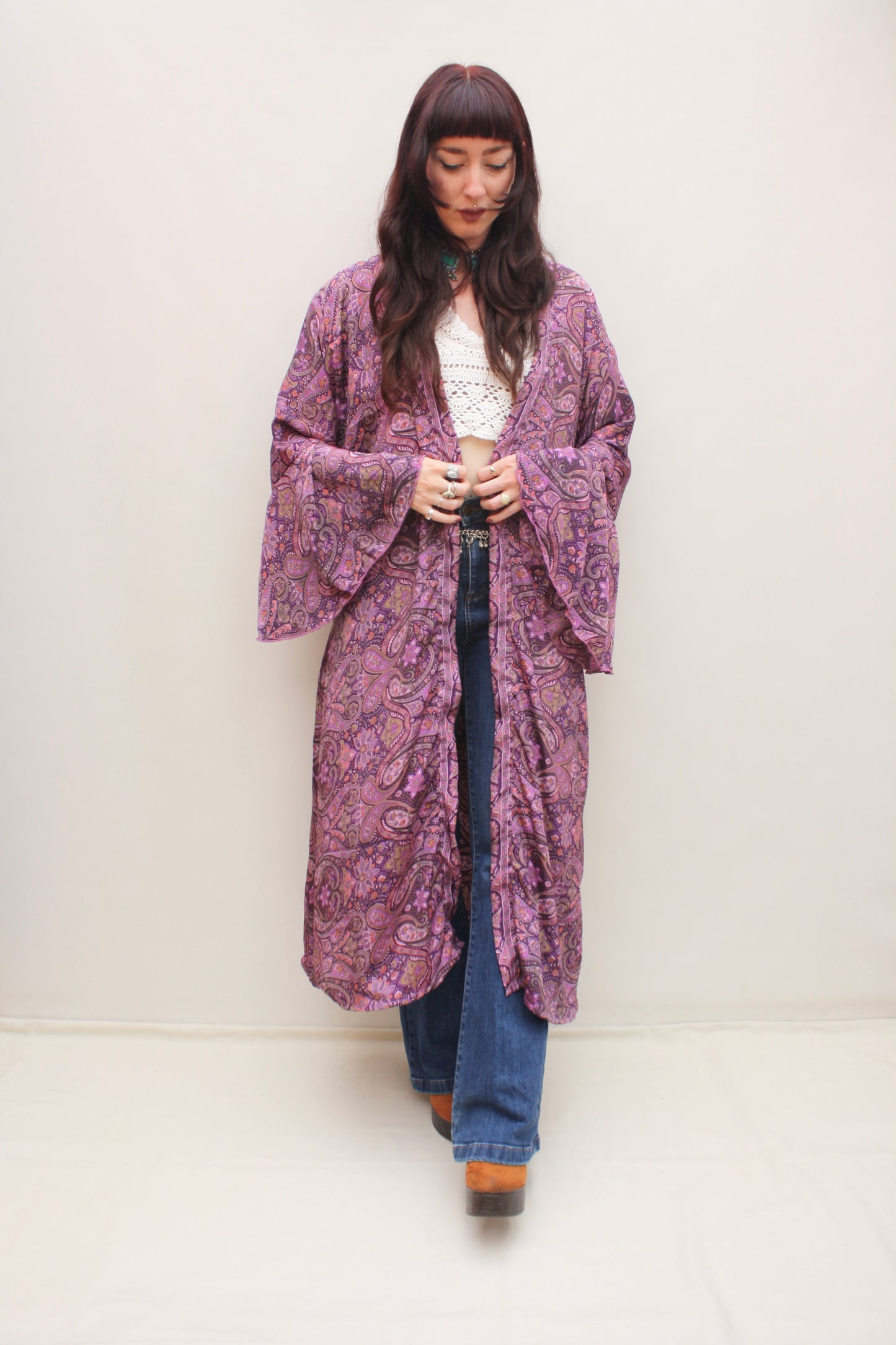 Silk Flared Sleeve Kimono