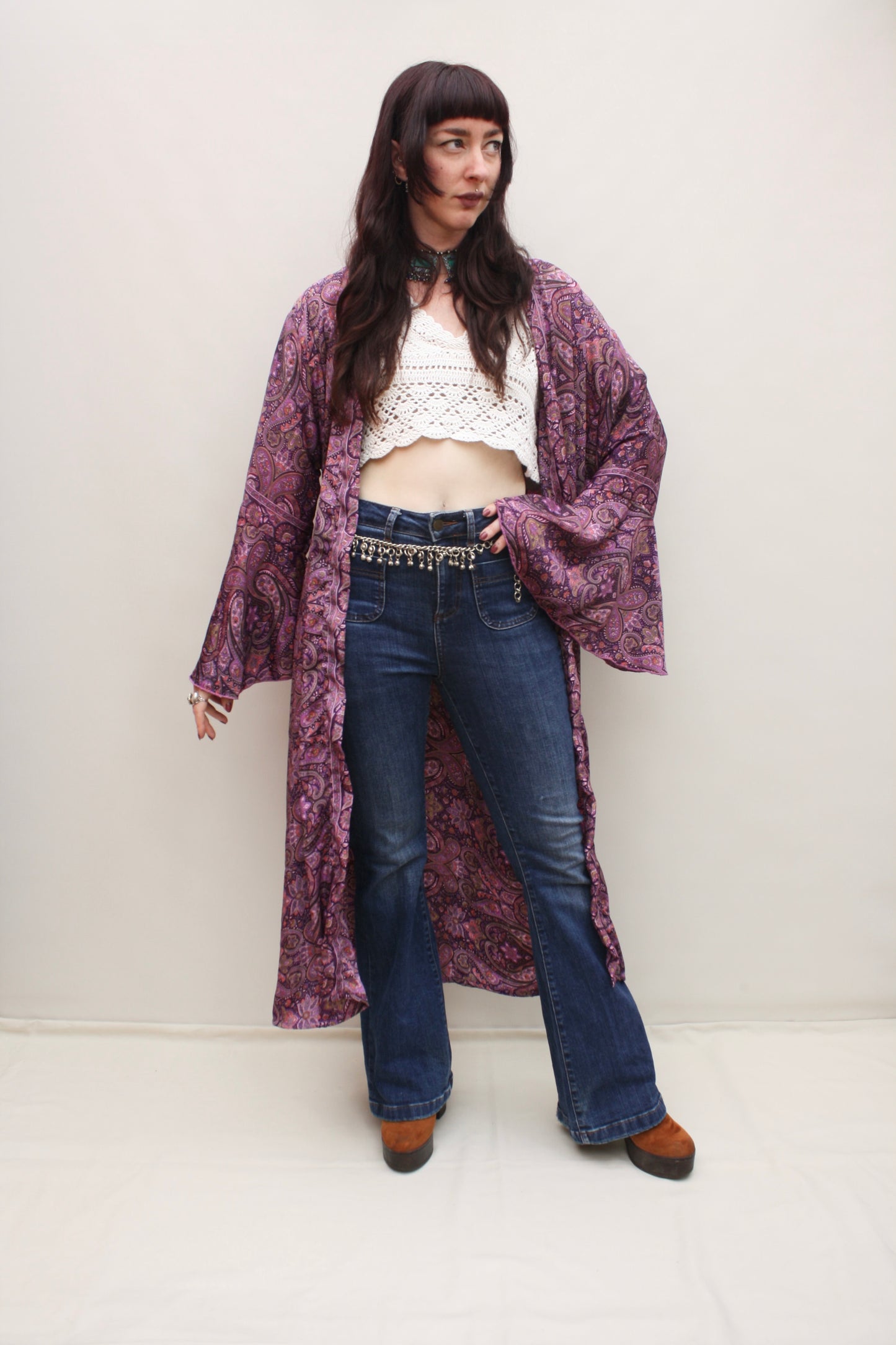 Silk Flared Sleeve Kimono