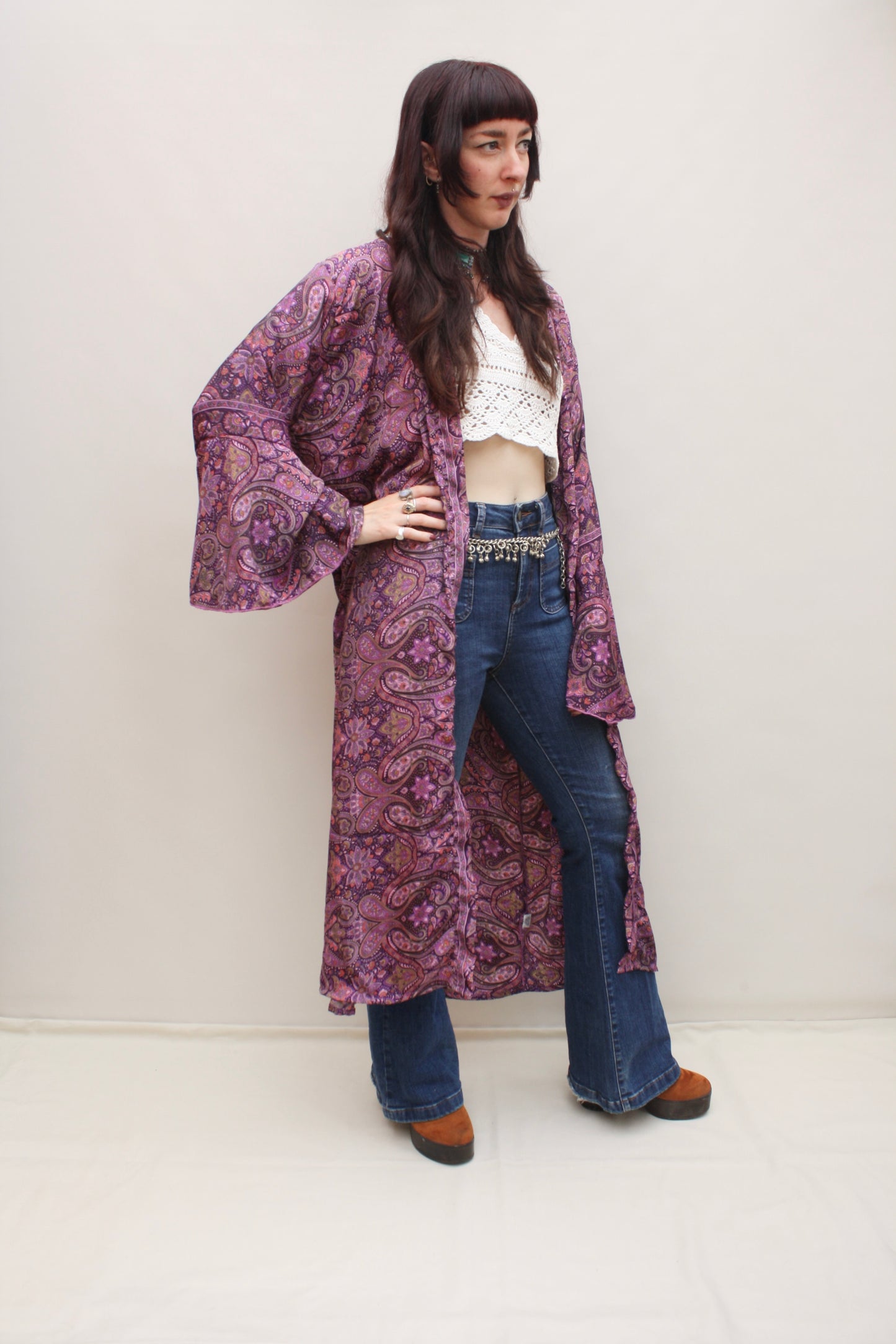 Silk Flared Sleeve Kimono
