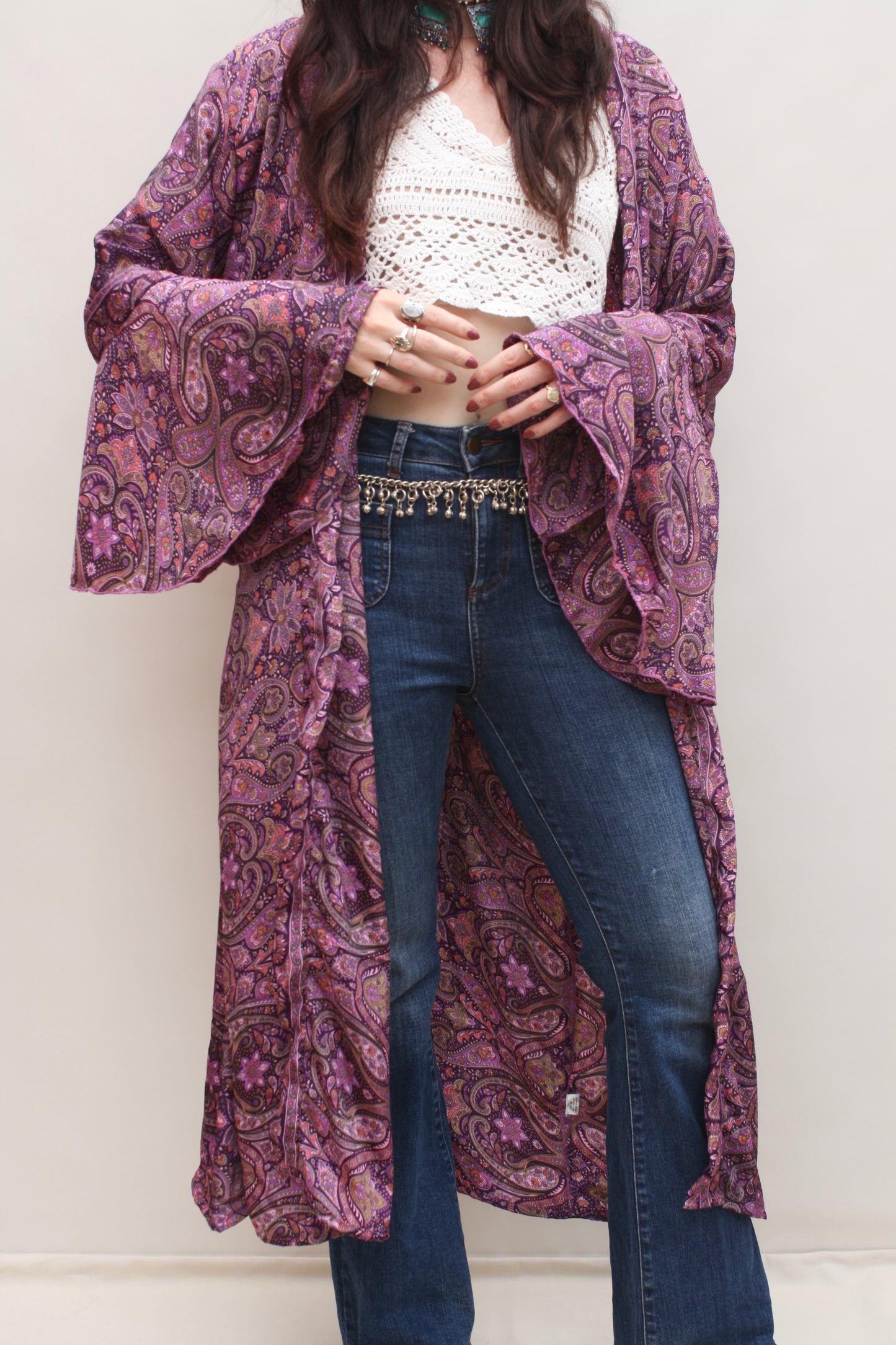 Silk Flared Sleeve Kimono