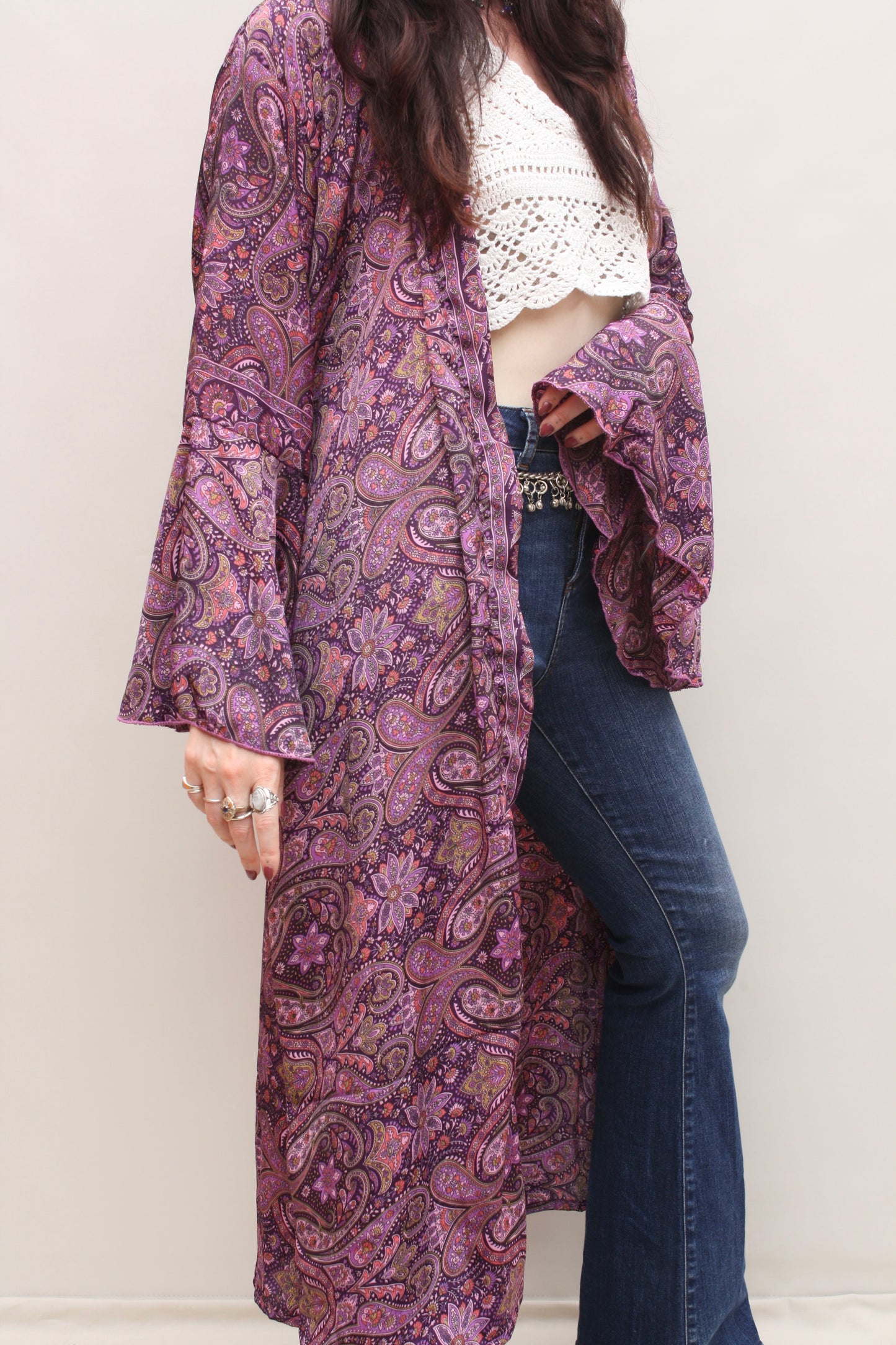 Silk Flared Sleeve Kimono