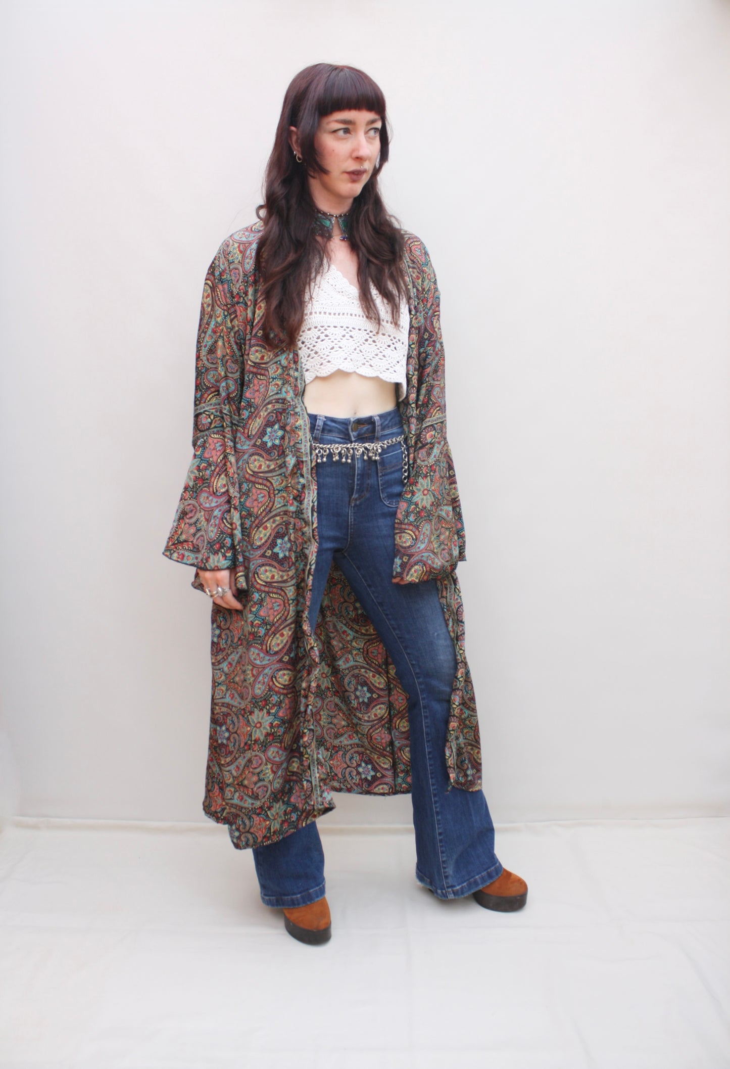 Silk Flared Sleeve Kimono
