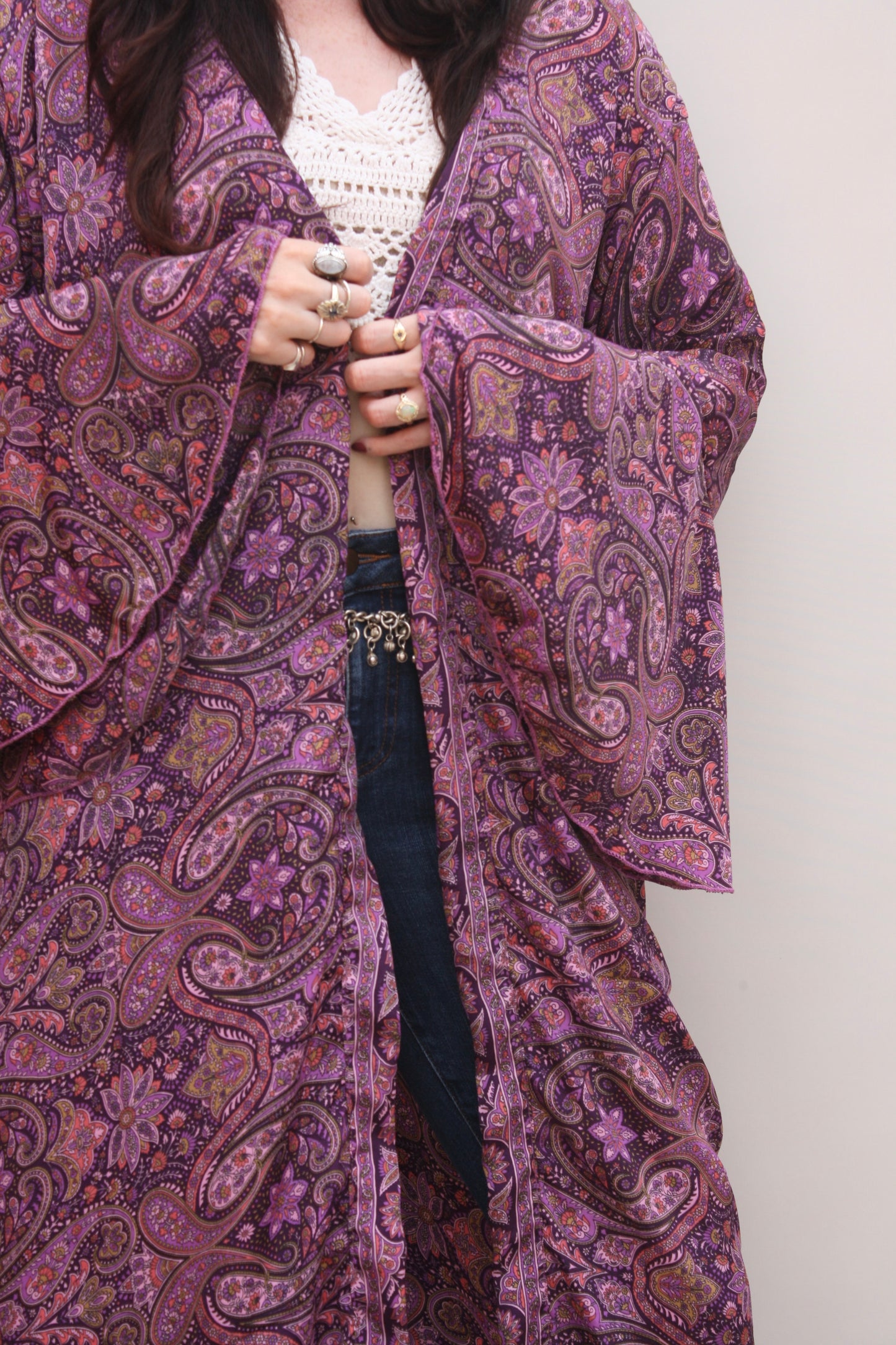 Silk Flared Sleeve Kimono