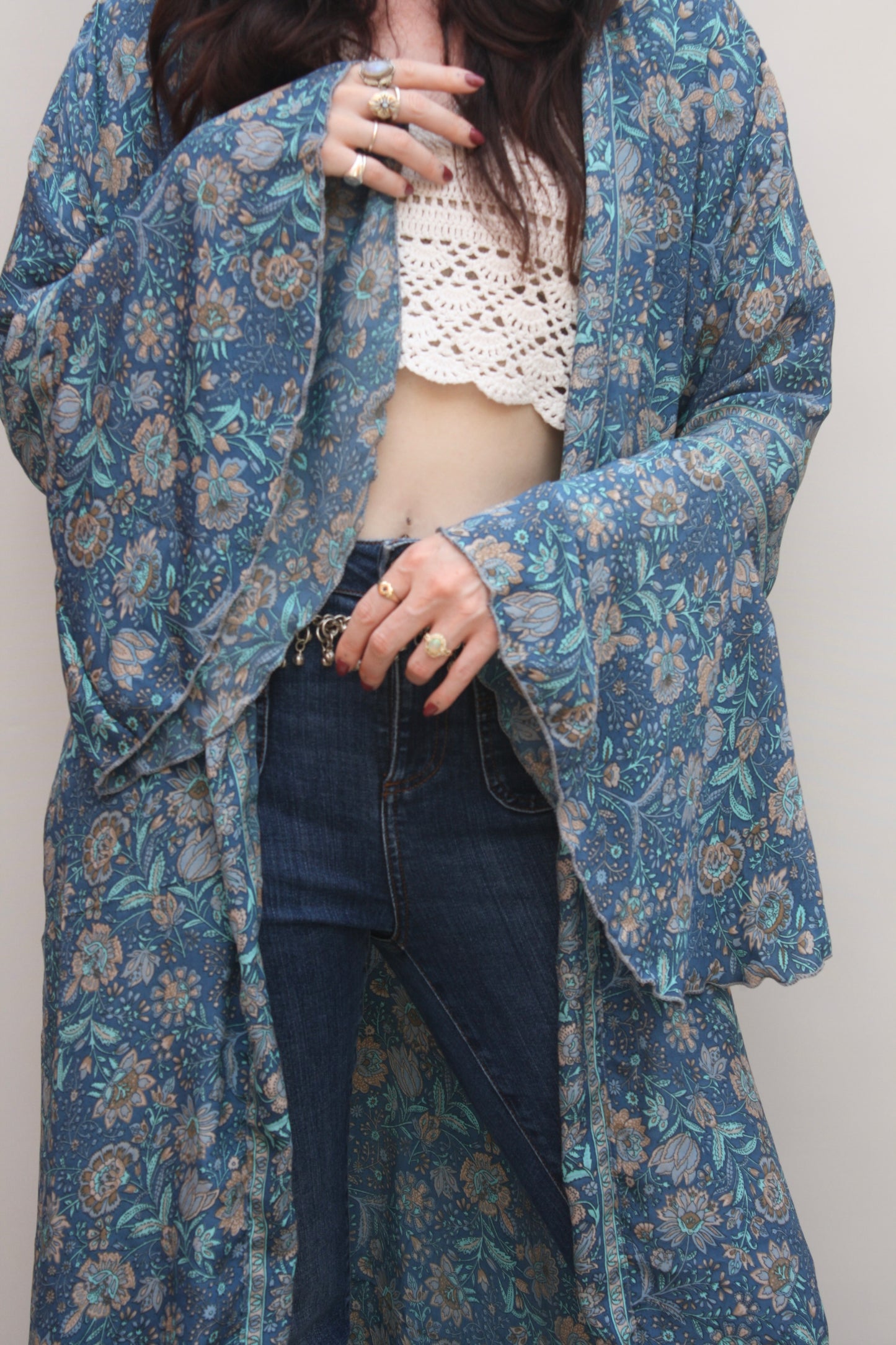 Silk Flared Sleeve Kimono