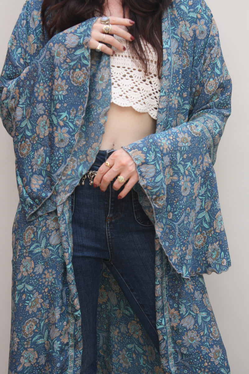 Silk Flared Sleeve Kimono