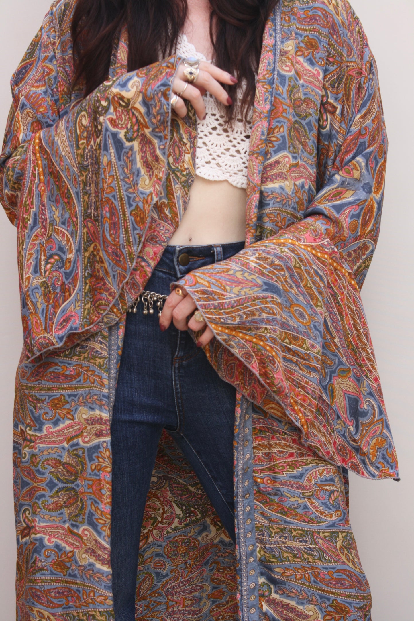 Silk Flared Sleeve Kimono