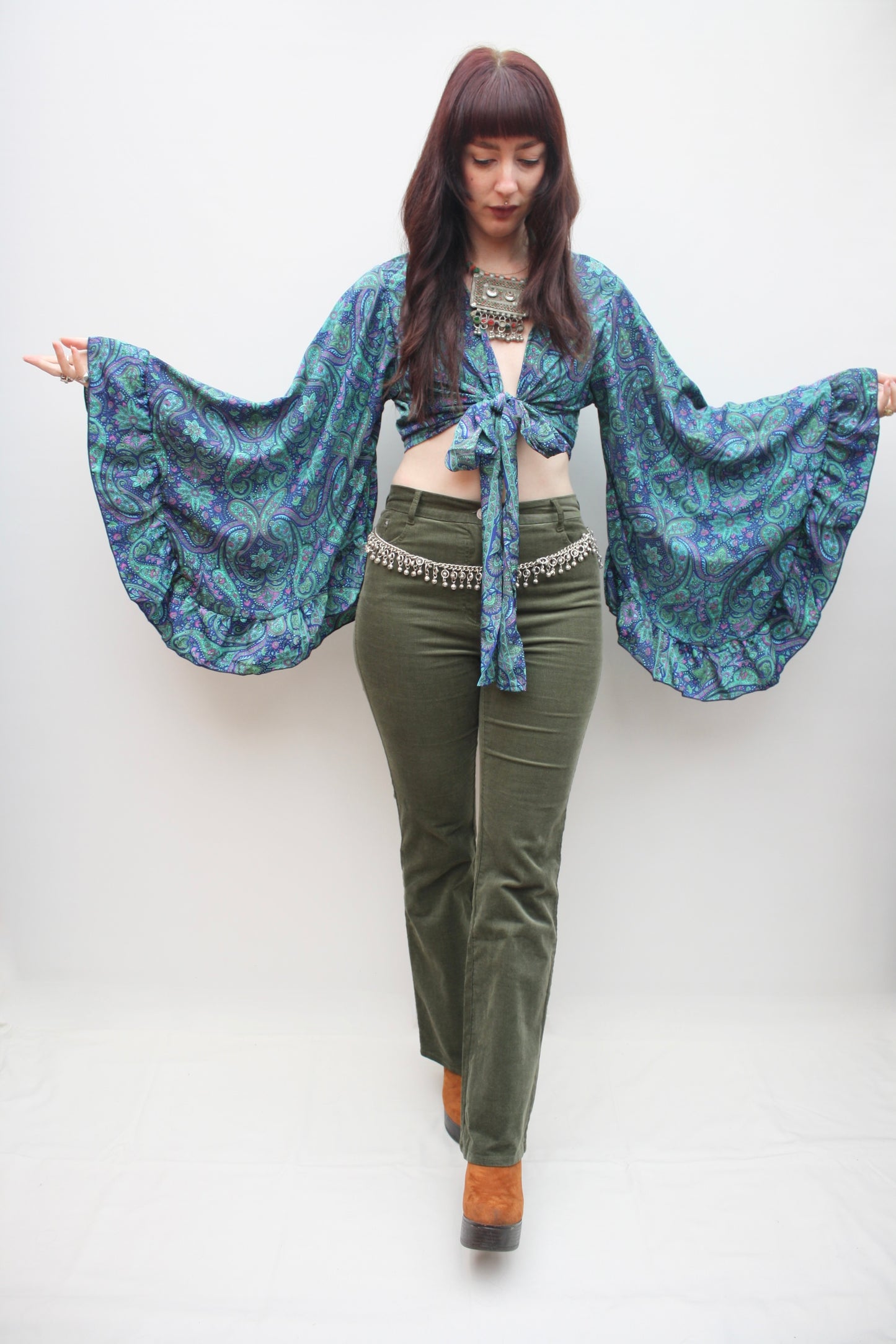 Silk Flared Sleeve Butterfly Blouse