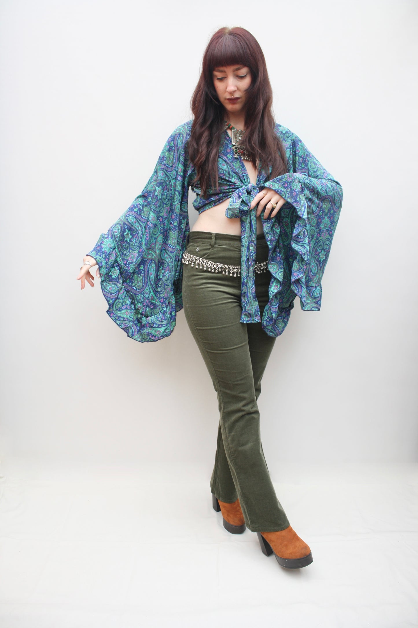 Silk Flared Sleeve Butterfly Blouse