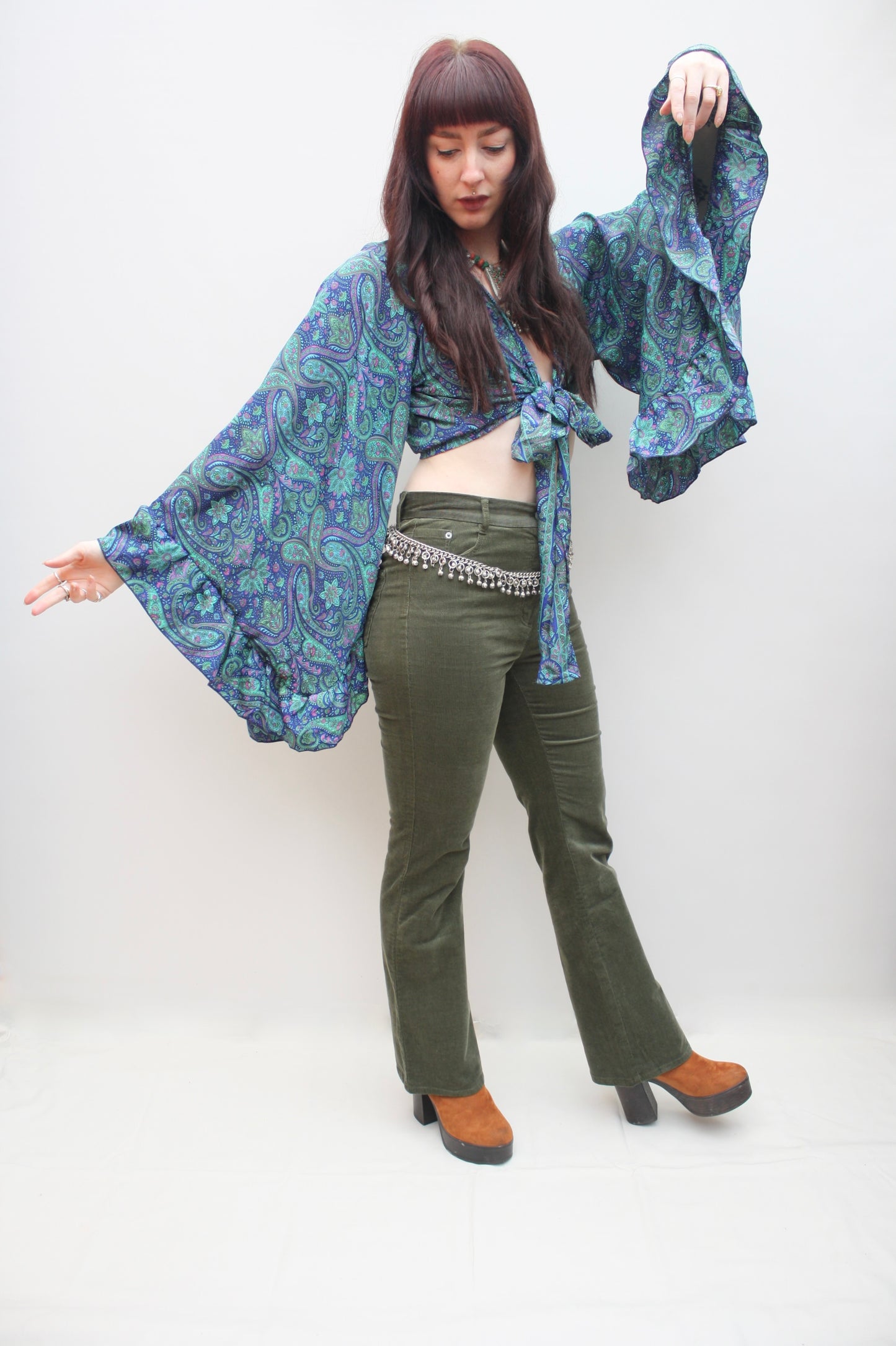 Silk Flared Sleeve Butterfly Blouse