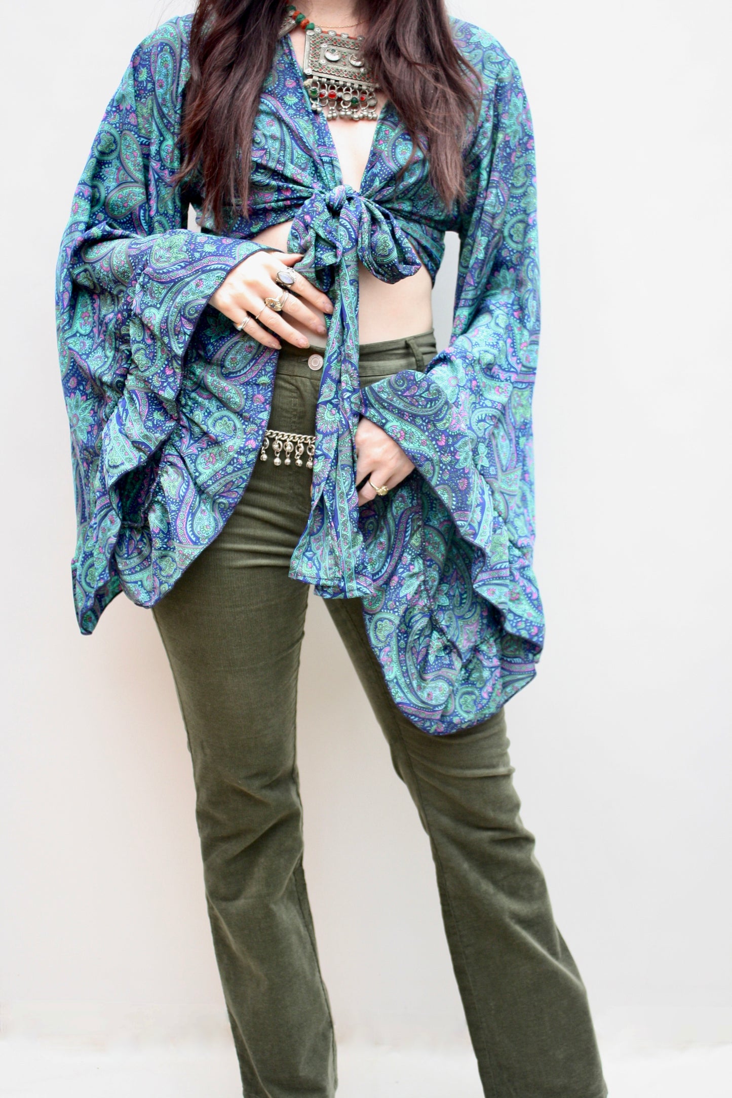 Silk Flared Sleeve Butterfly Blouse