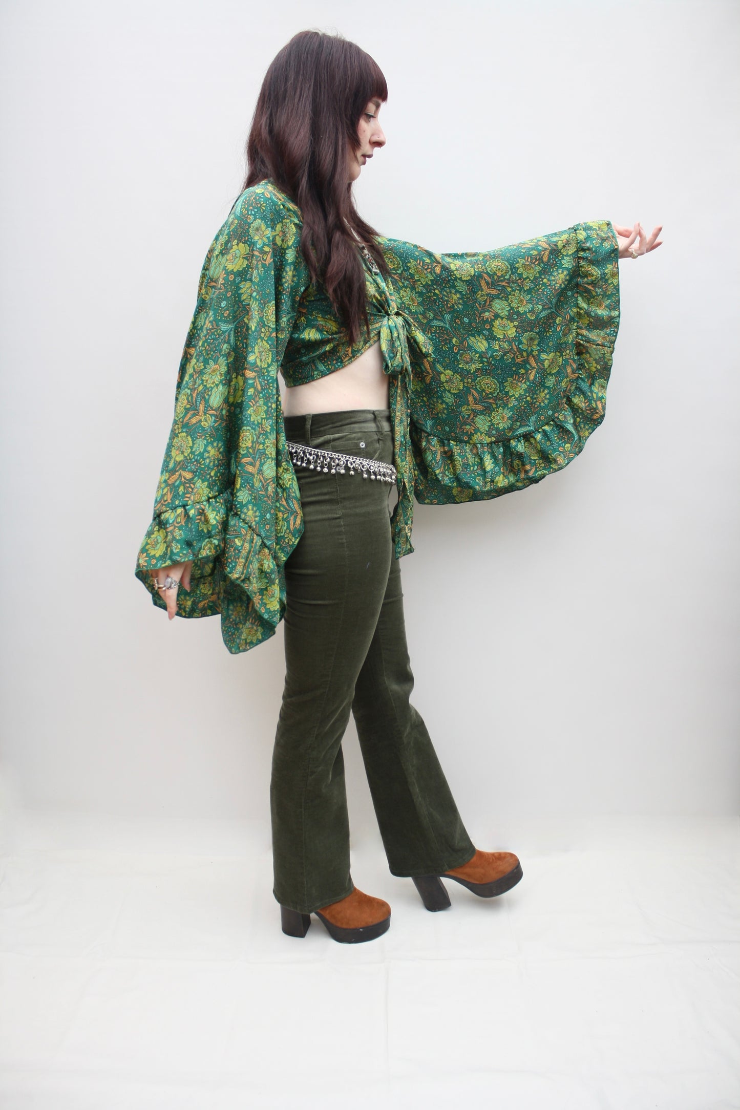 Silk Flared Sleeve Butterfly Blouse