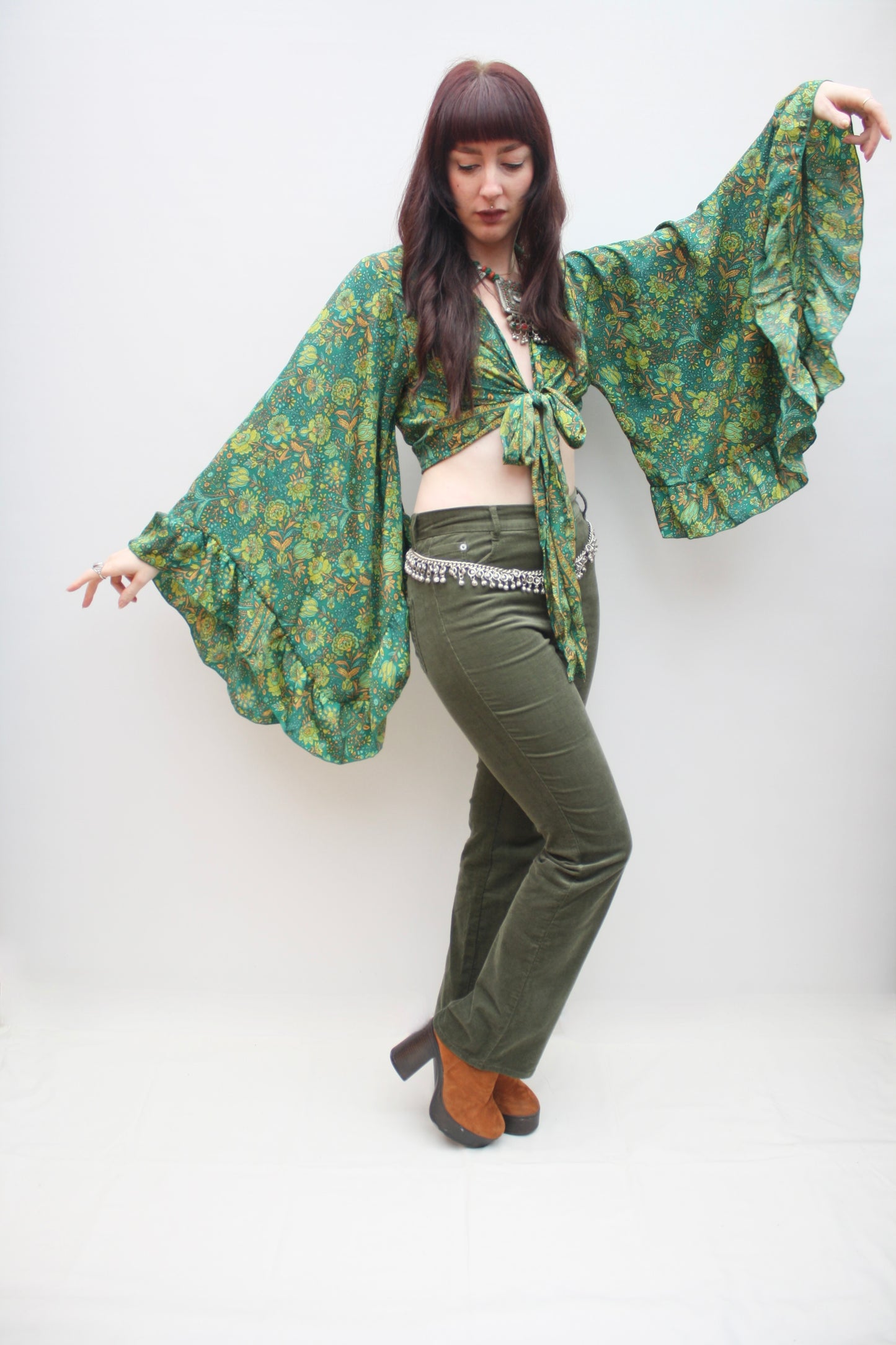 Silk Flared Sleeve Butterfly Blouse