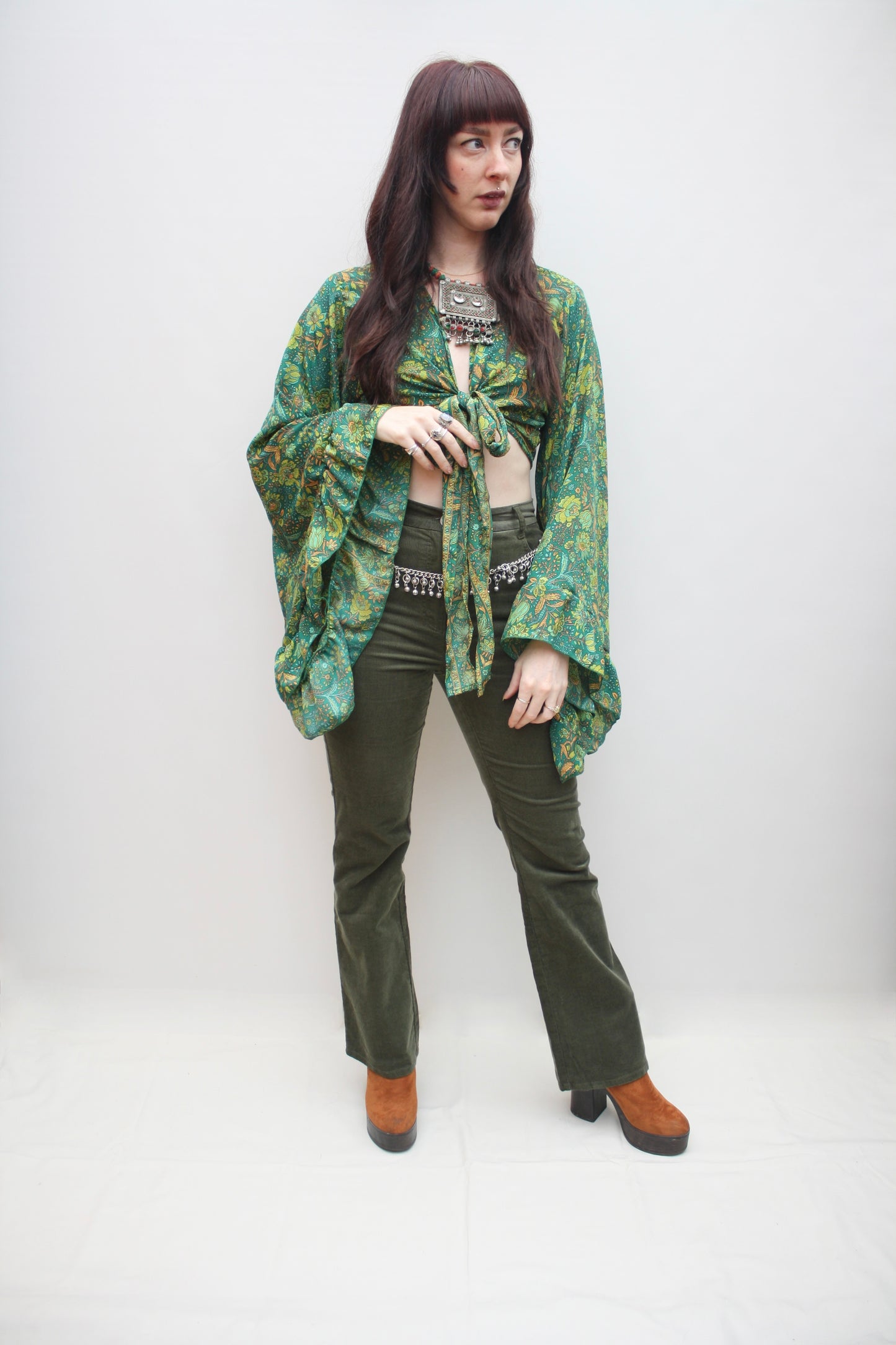 Silk Flared Sleeve Butterfly Blouse