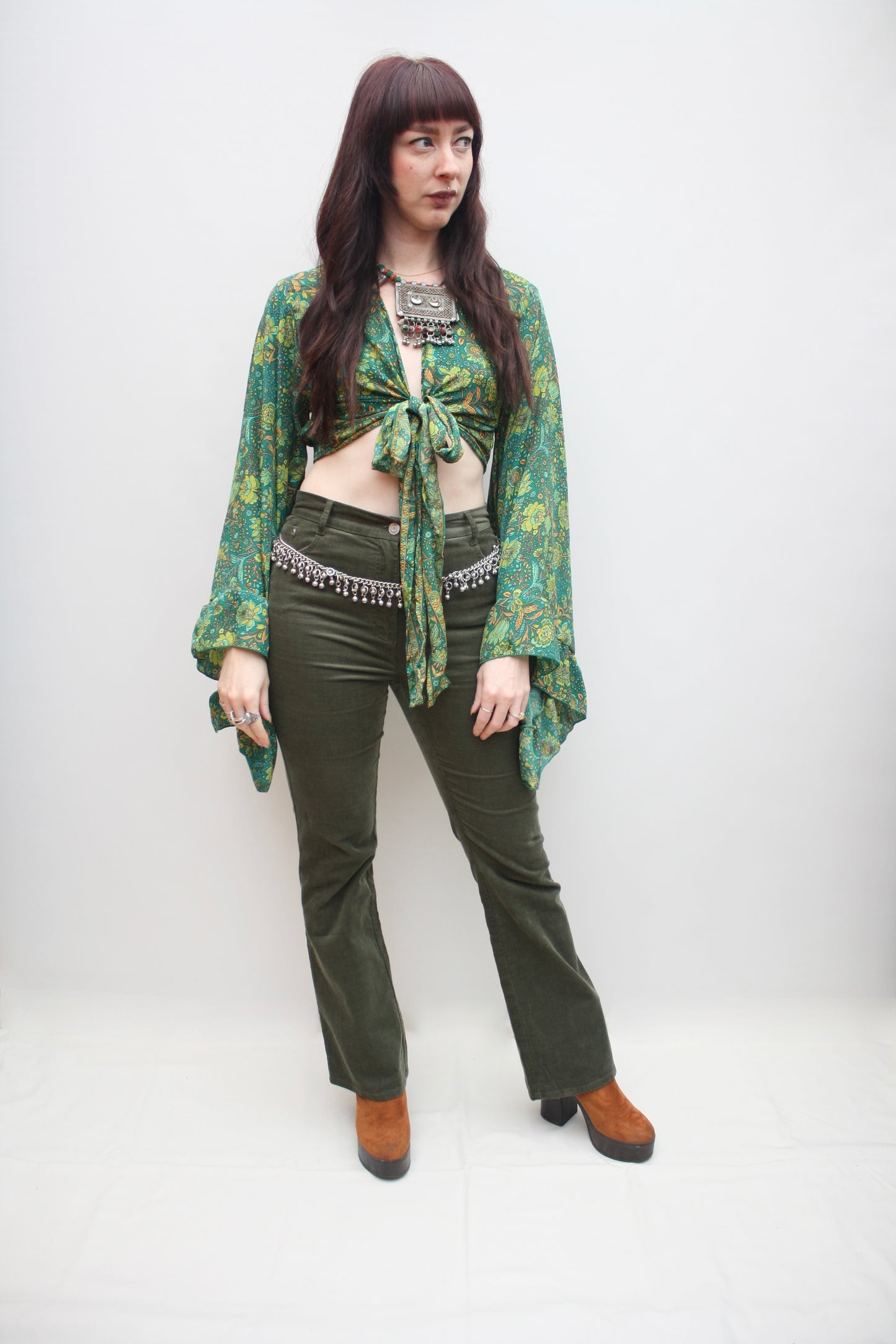 Silk Flared Sleeve Butterfly Blouse