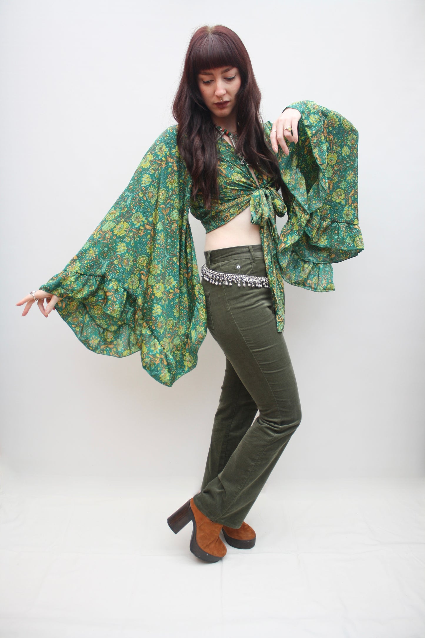 Silk Flared Sleeve Butterfly Blouse