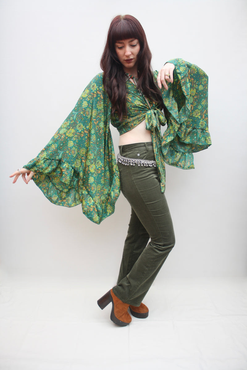 Silk Flared Sleeve Butterfly Blouse