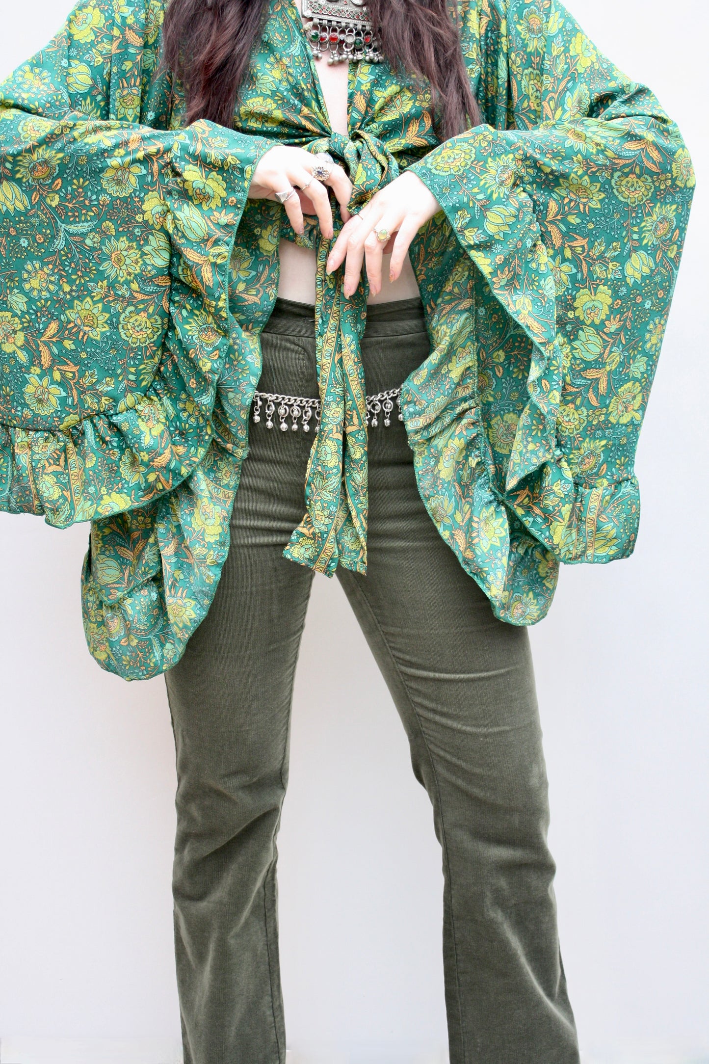 Silk Flared Sleeve Butterfly Blouse