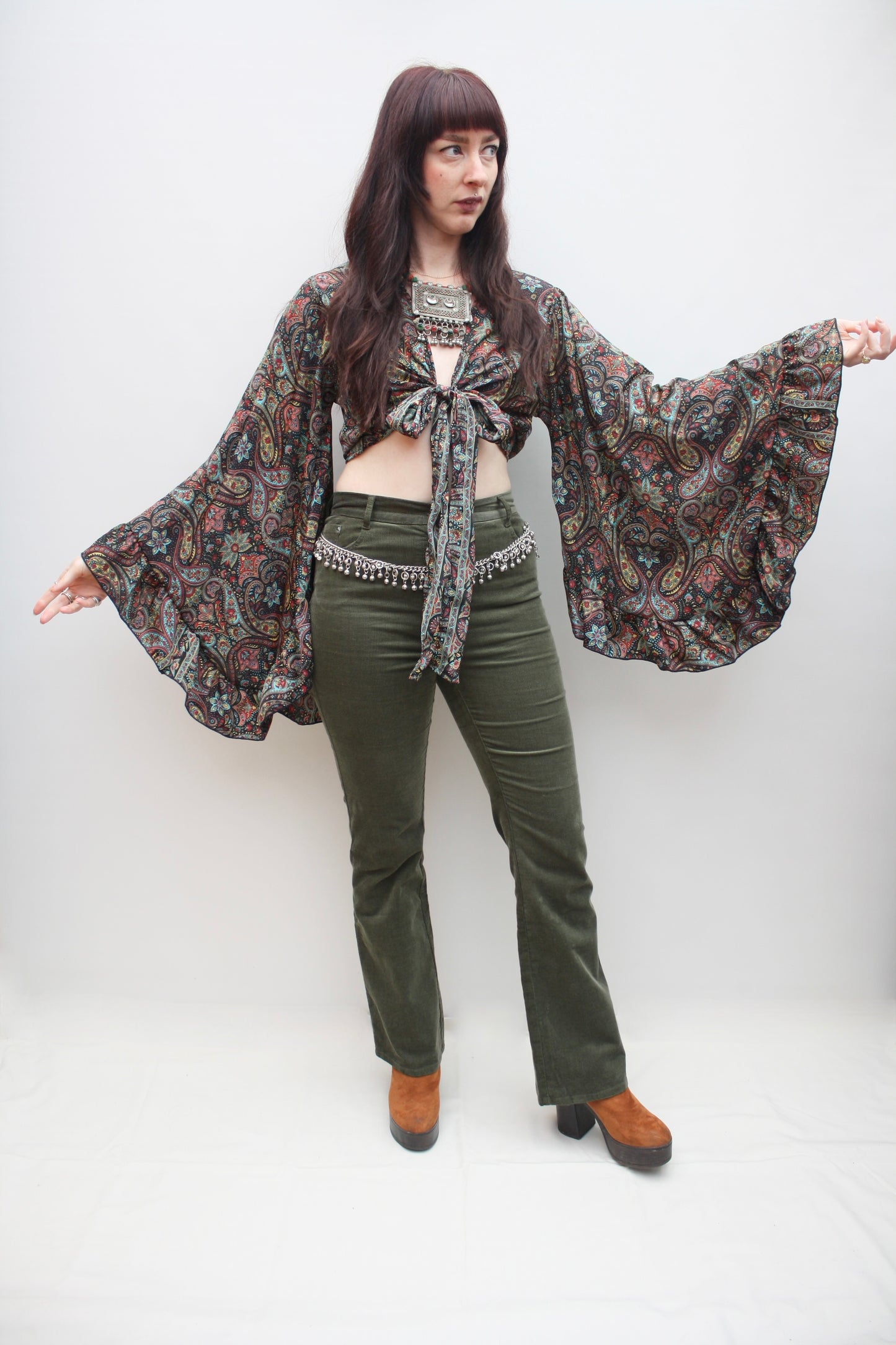 Silk Flared Sleeve Butterfly Blouse