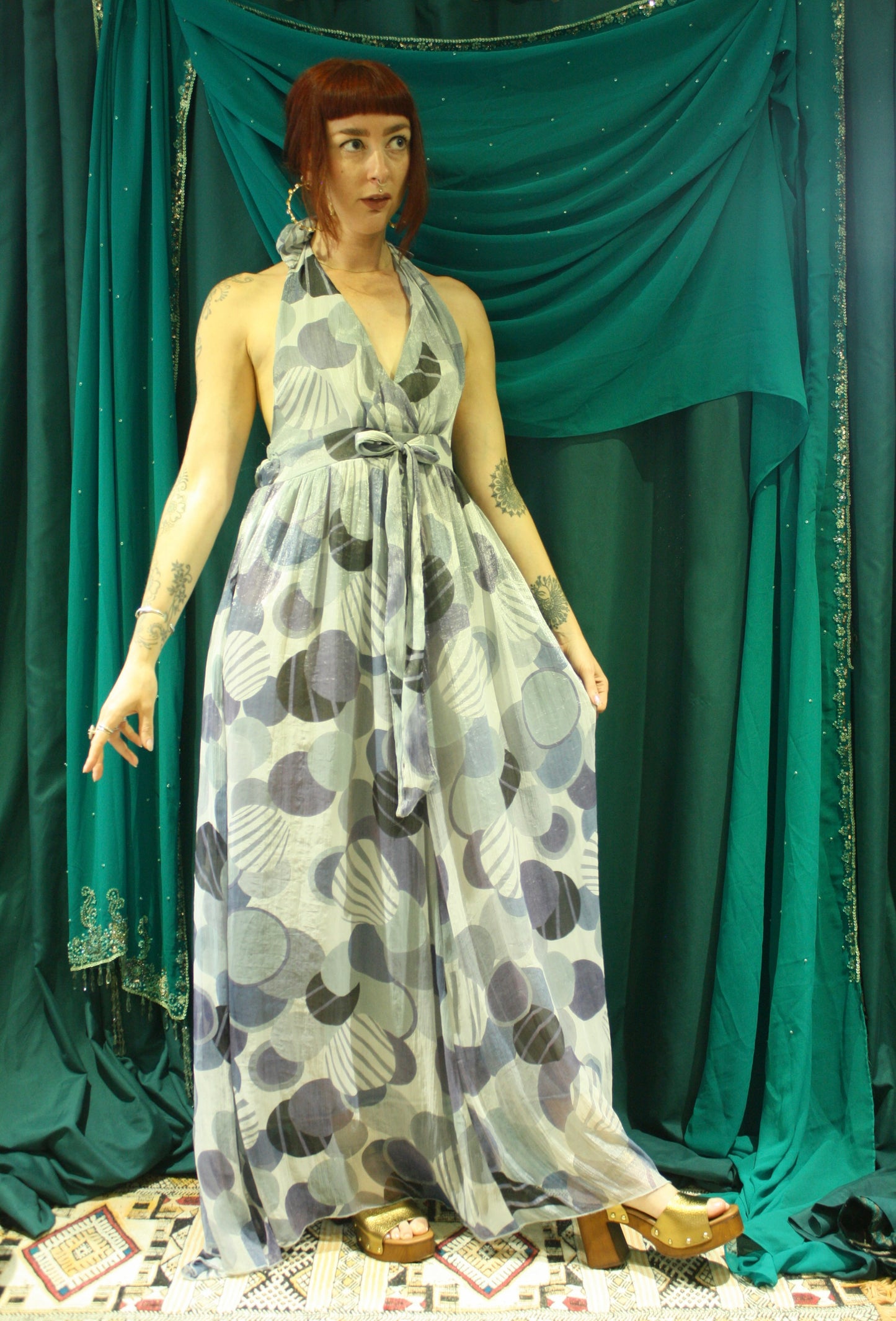 Vintage 70s Halterneck Maxi Dress