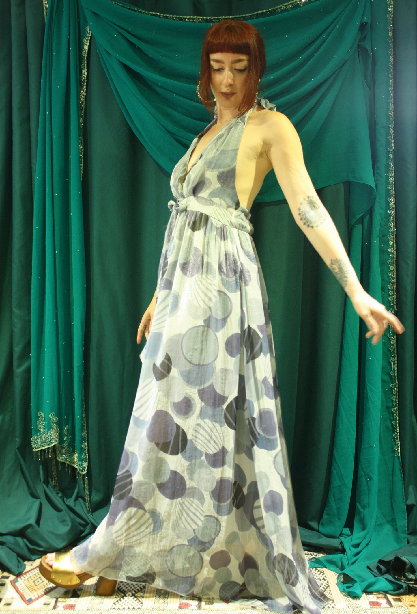 Vintage 70s Halterneck Maxi Dress