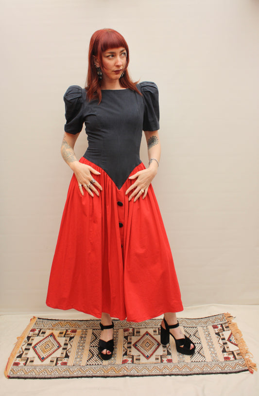 Vintage 80s Drop Waist Cotton Dress
