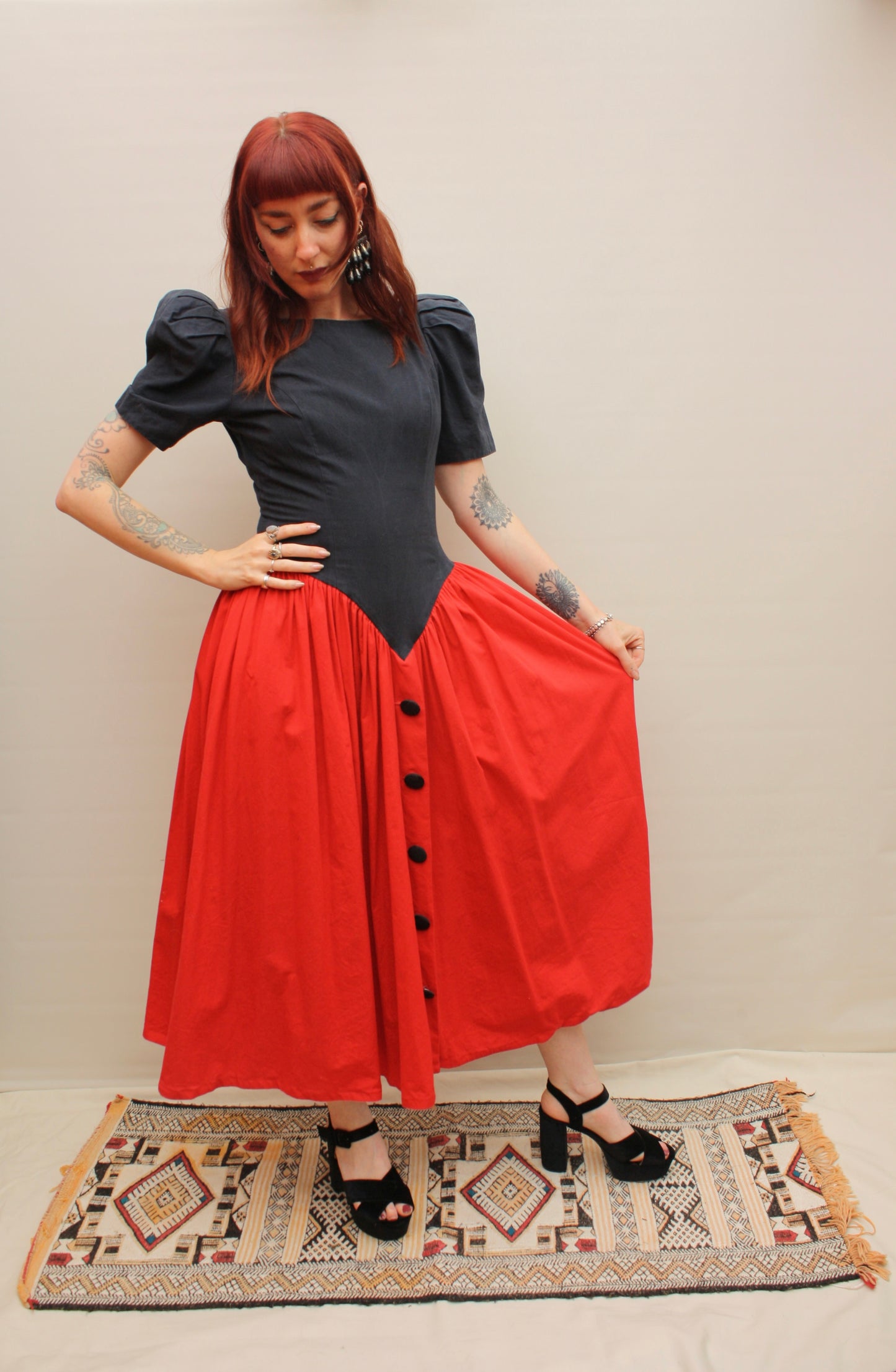 Vintage 80s Drop Waist Cotton Dress