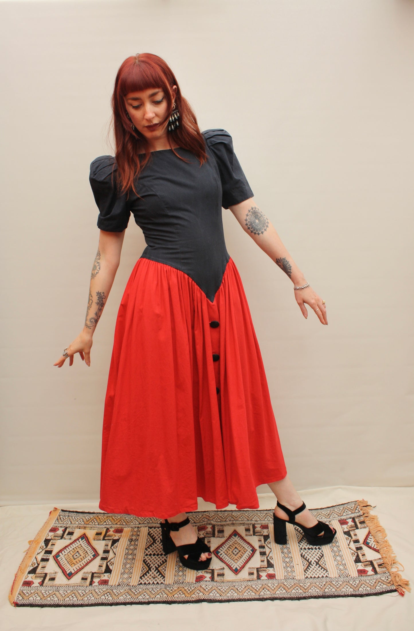 Vintage 80s Drop Waist Cotton Dress