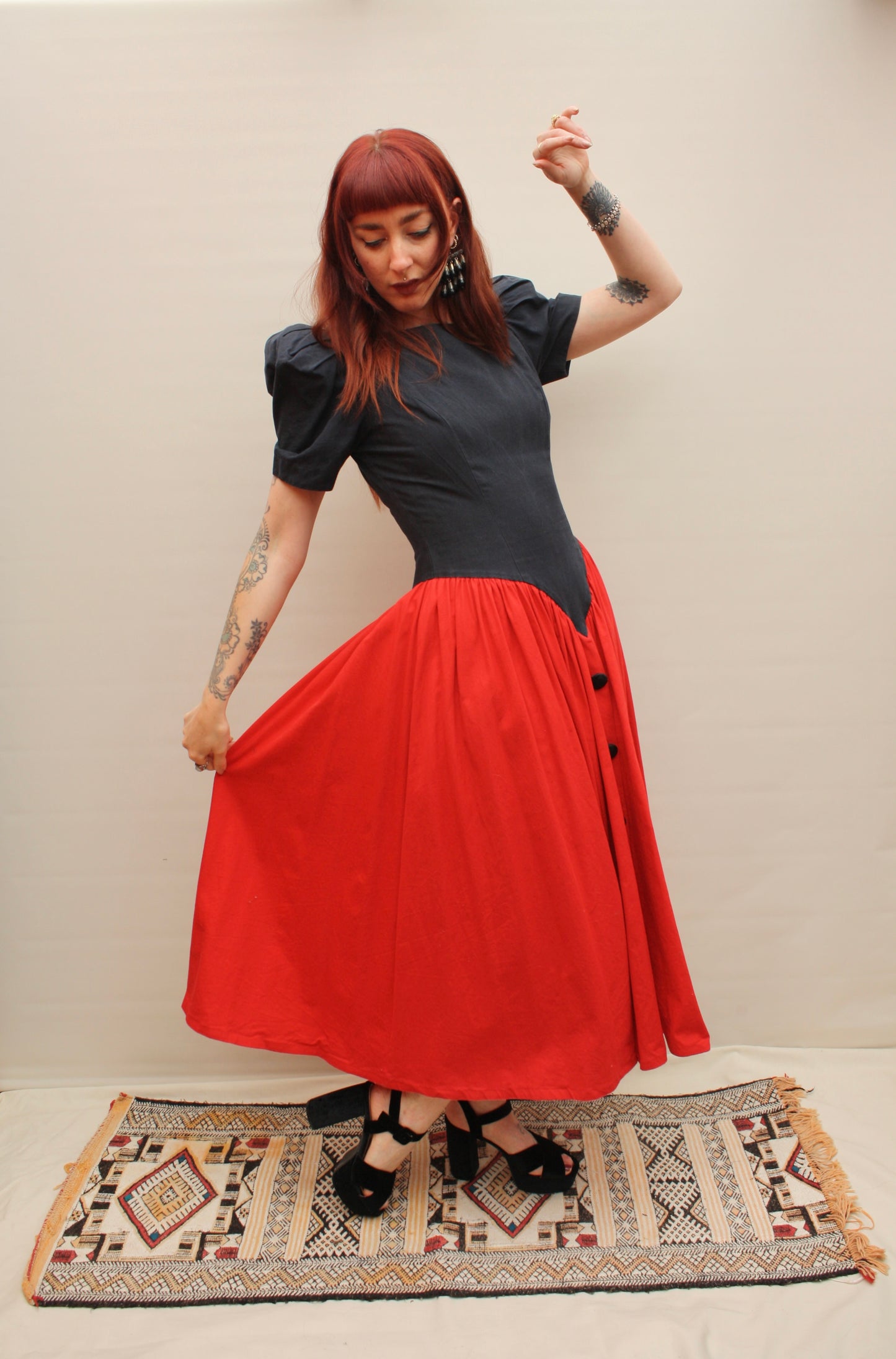Vintage 80s Drop Waist Cotton Dress